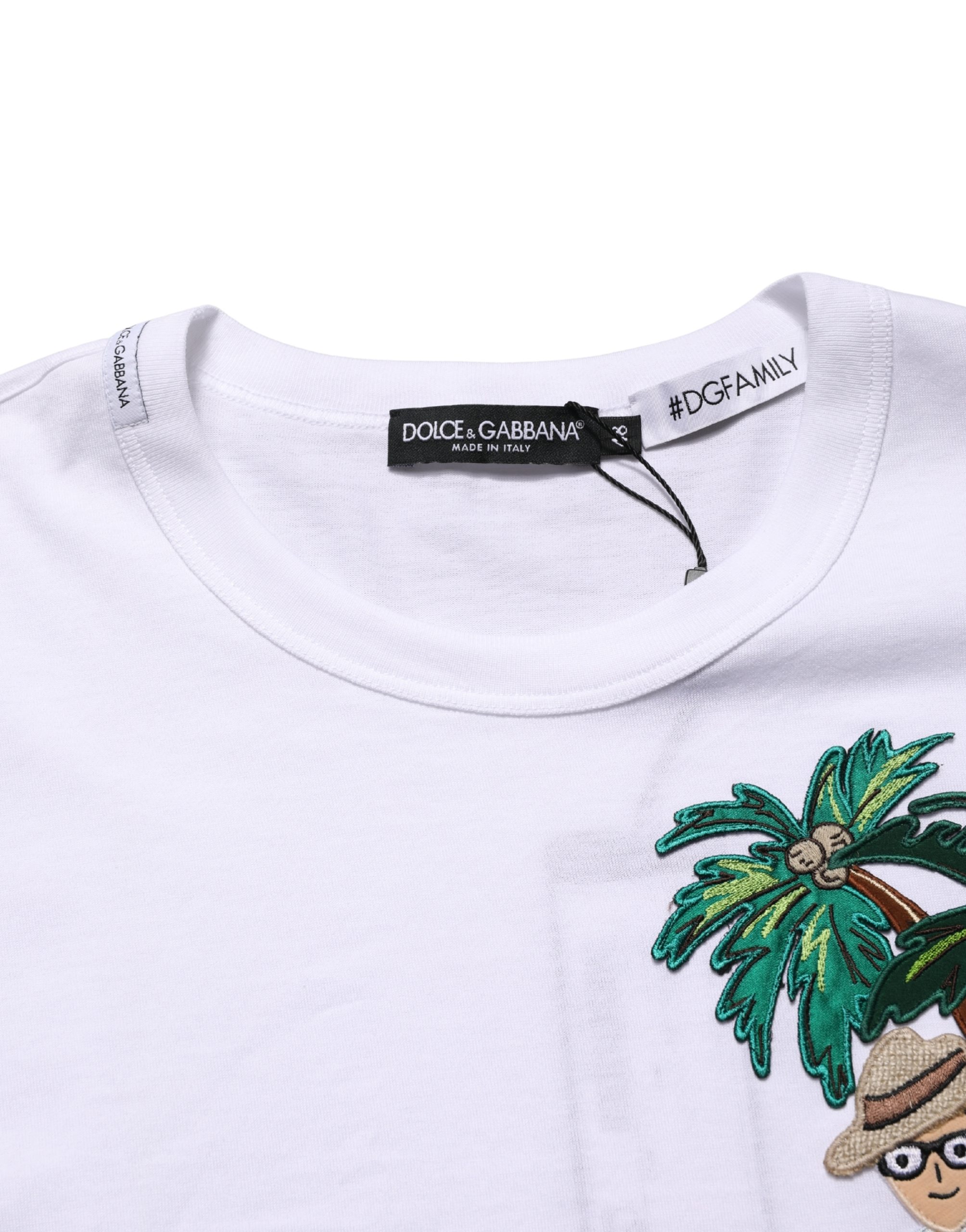 Dolce & Gabbana White Palm Embroidered Men Crew Neck T-shirt - Image 7