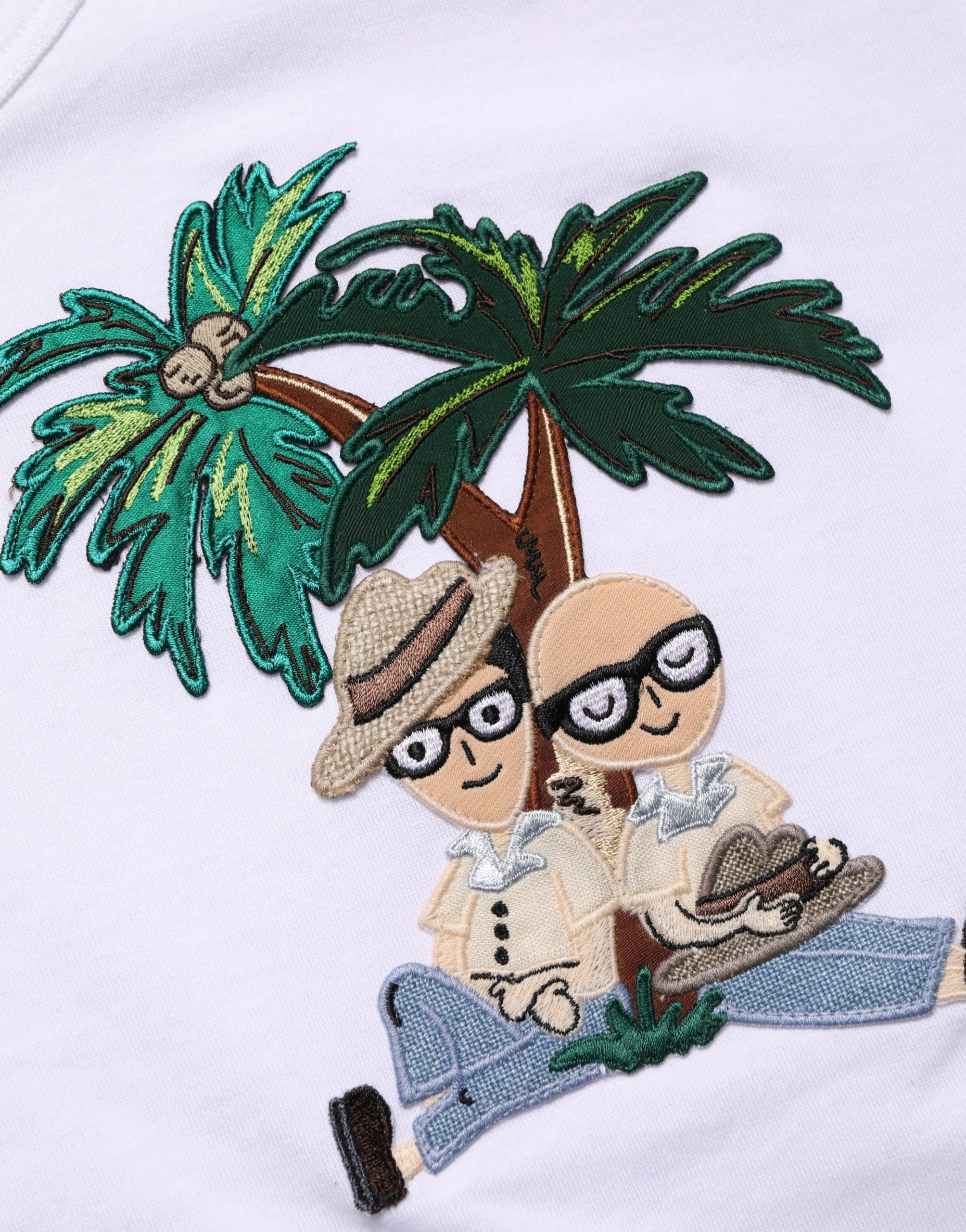 Dolce & Gabbana White Palm Embroidered Men Crew Neck T-shirt - Image 8