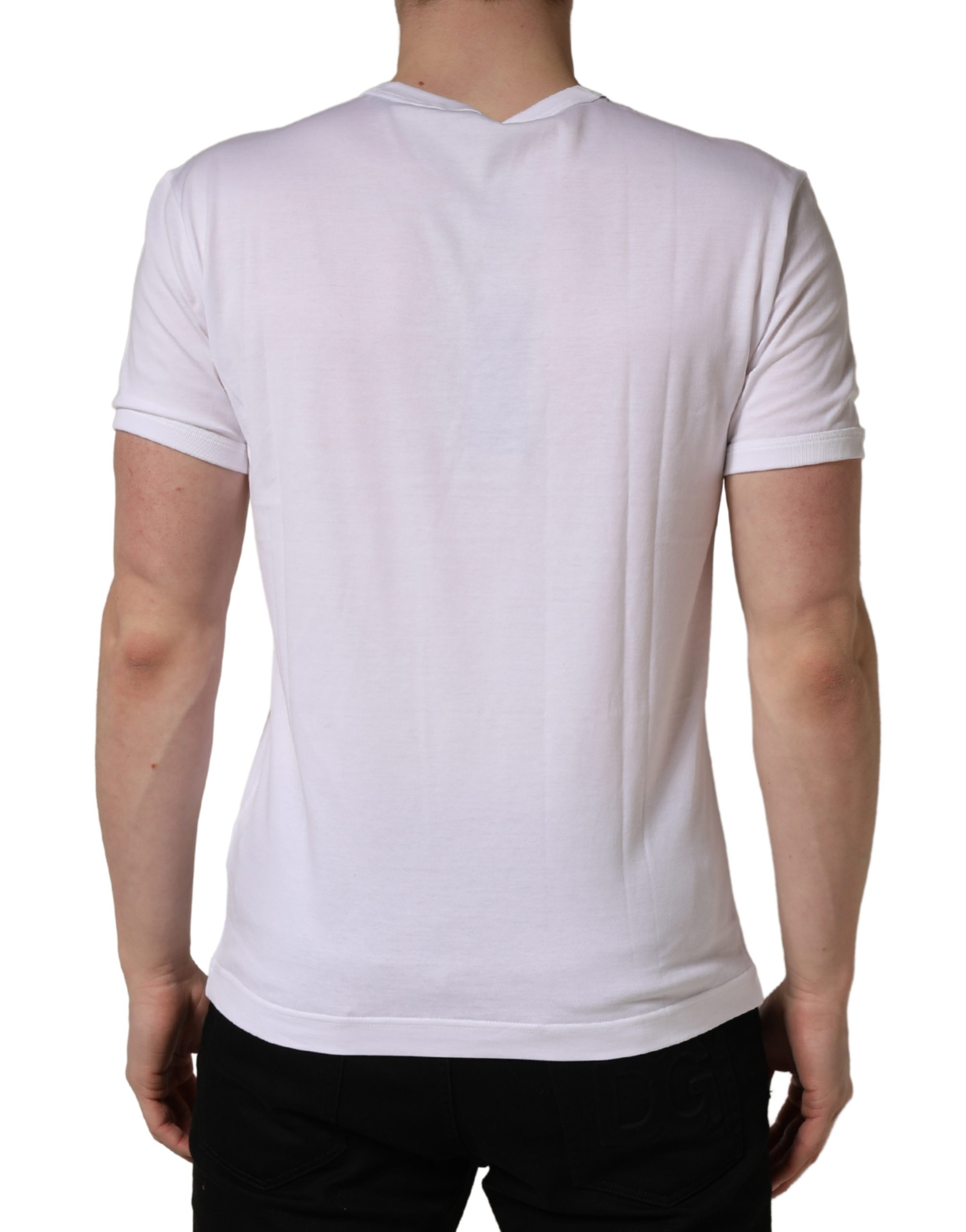 Dolce & Gabbana White Palm Embroidered Men Crew Neck T-shirt - Image 4