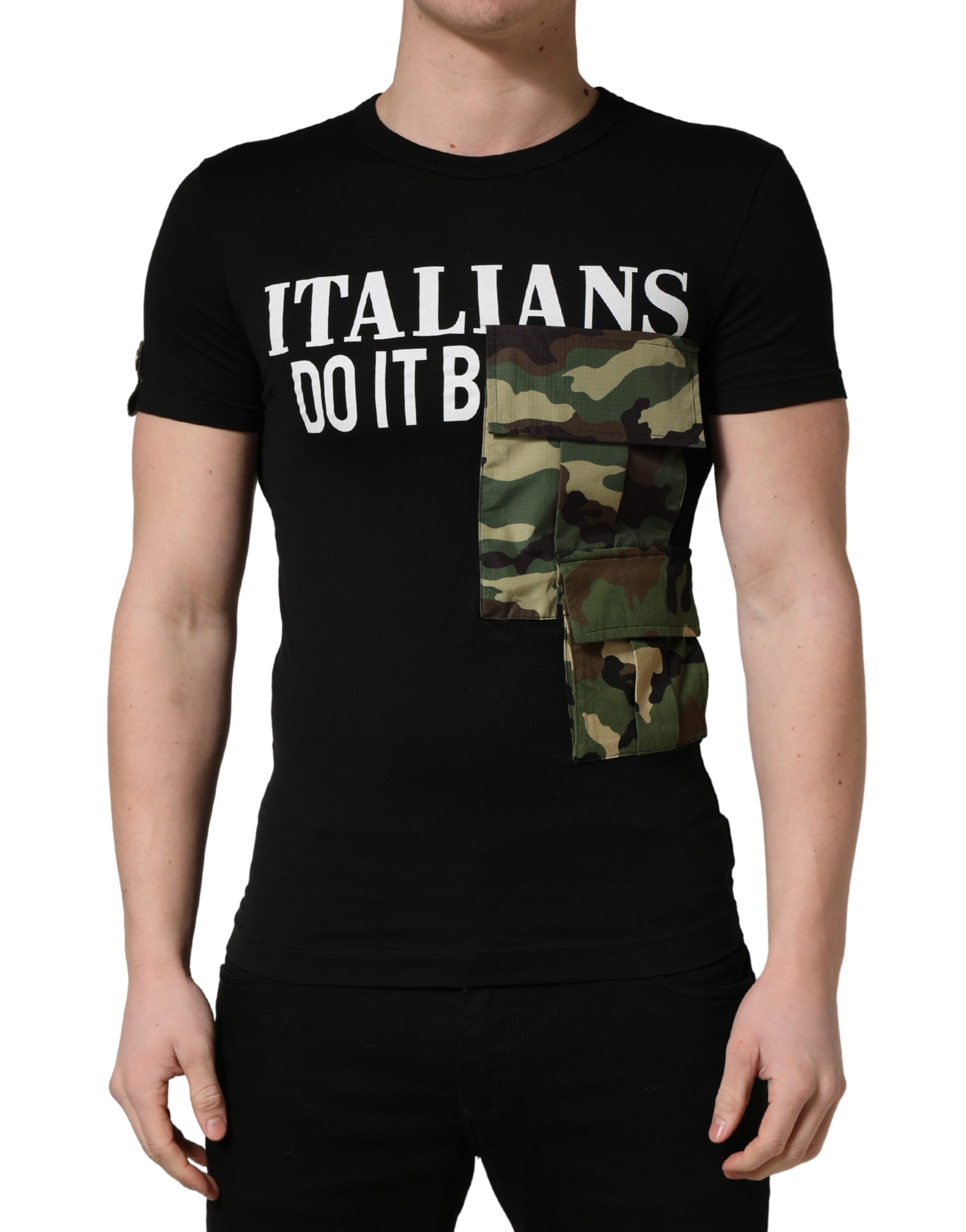 Dolce & Gabbana Black Italians Do It Better Camo Pocket Men T-shirt - Image 2