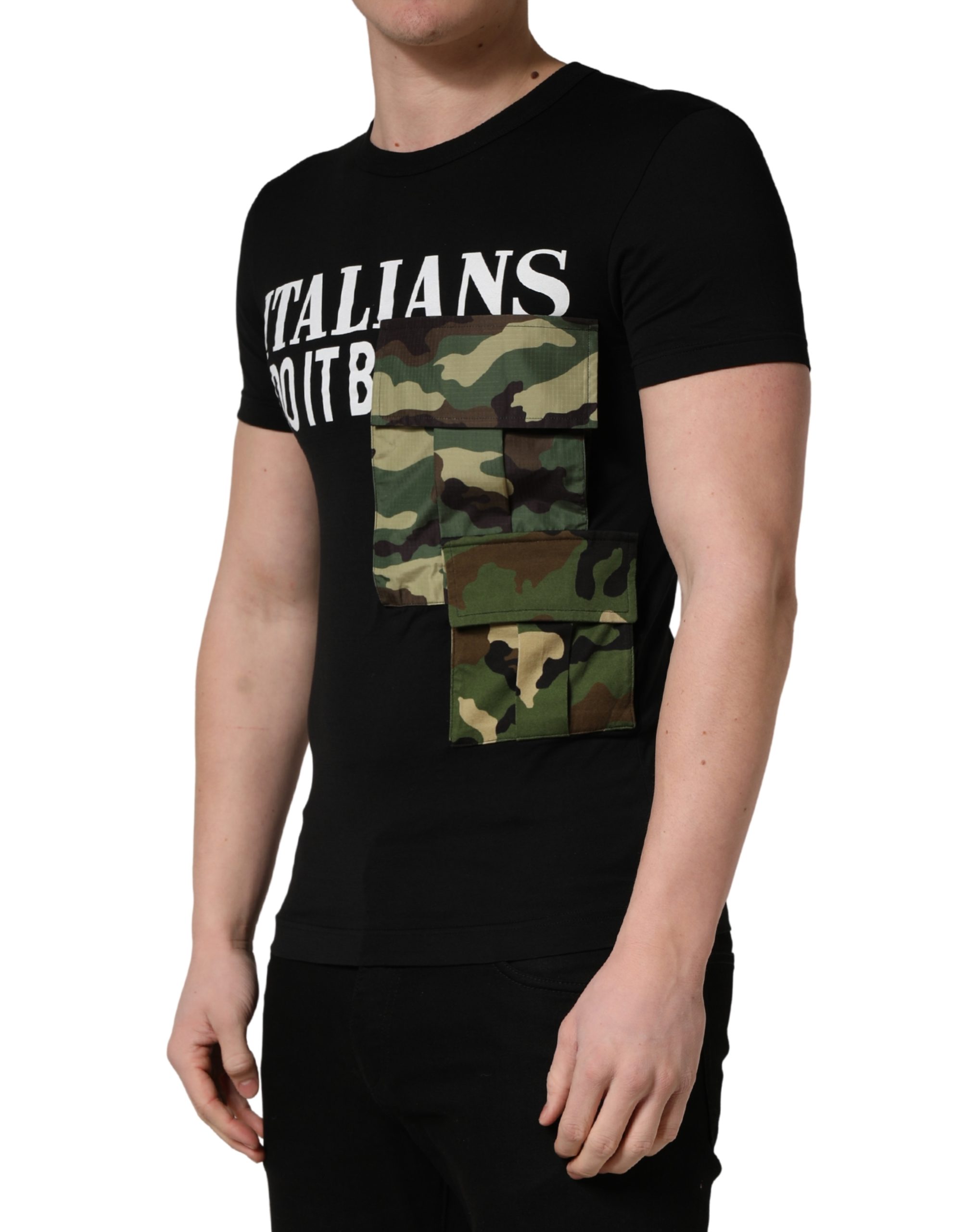 Dolce & Gabbana Black Italians Do It Better Camo Pocket Men T-shirt - Image 3