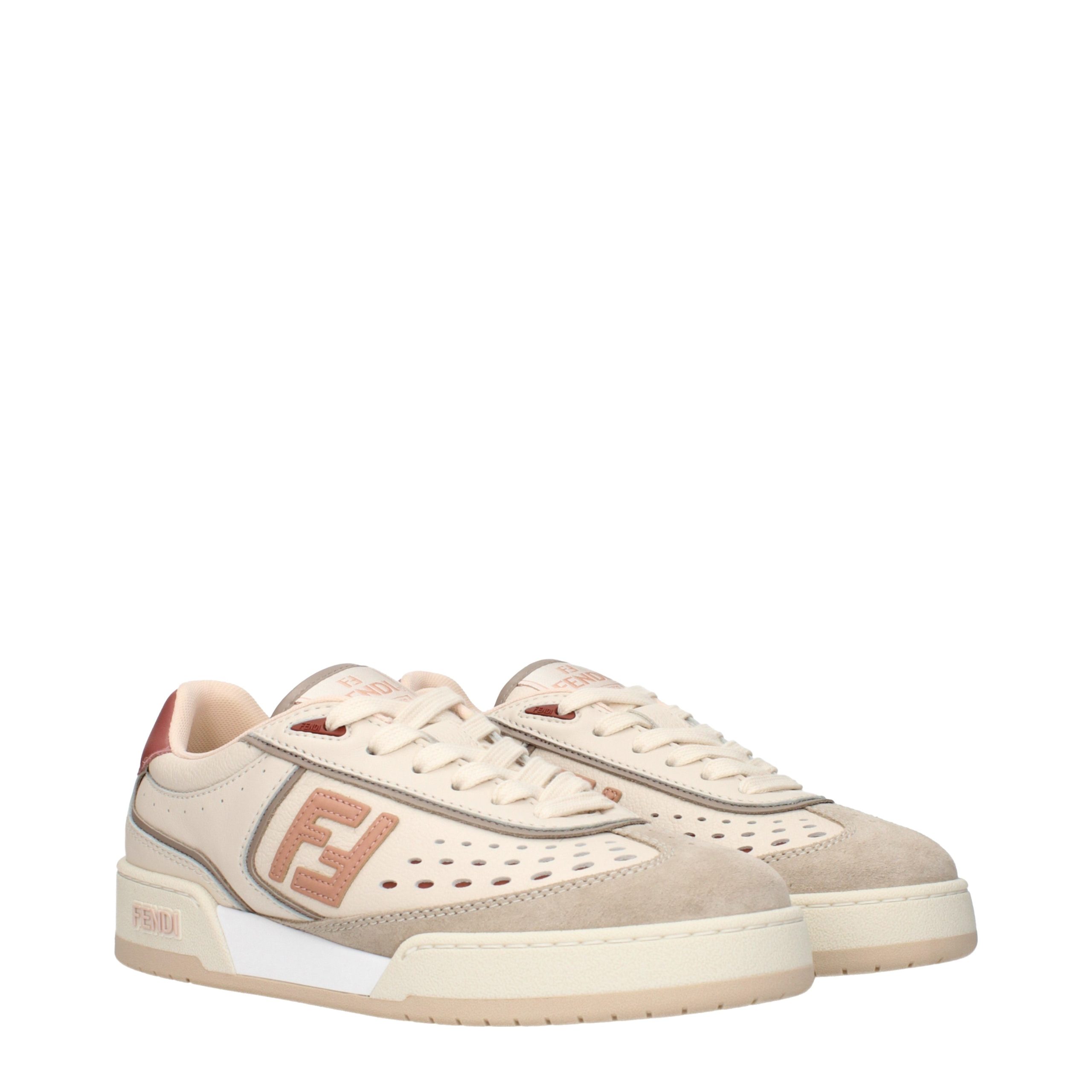 Fendi Beige Leather Low Top Sneakers - Image 2