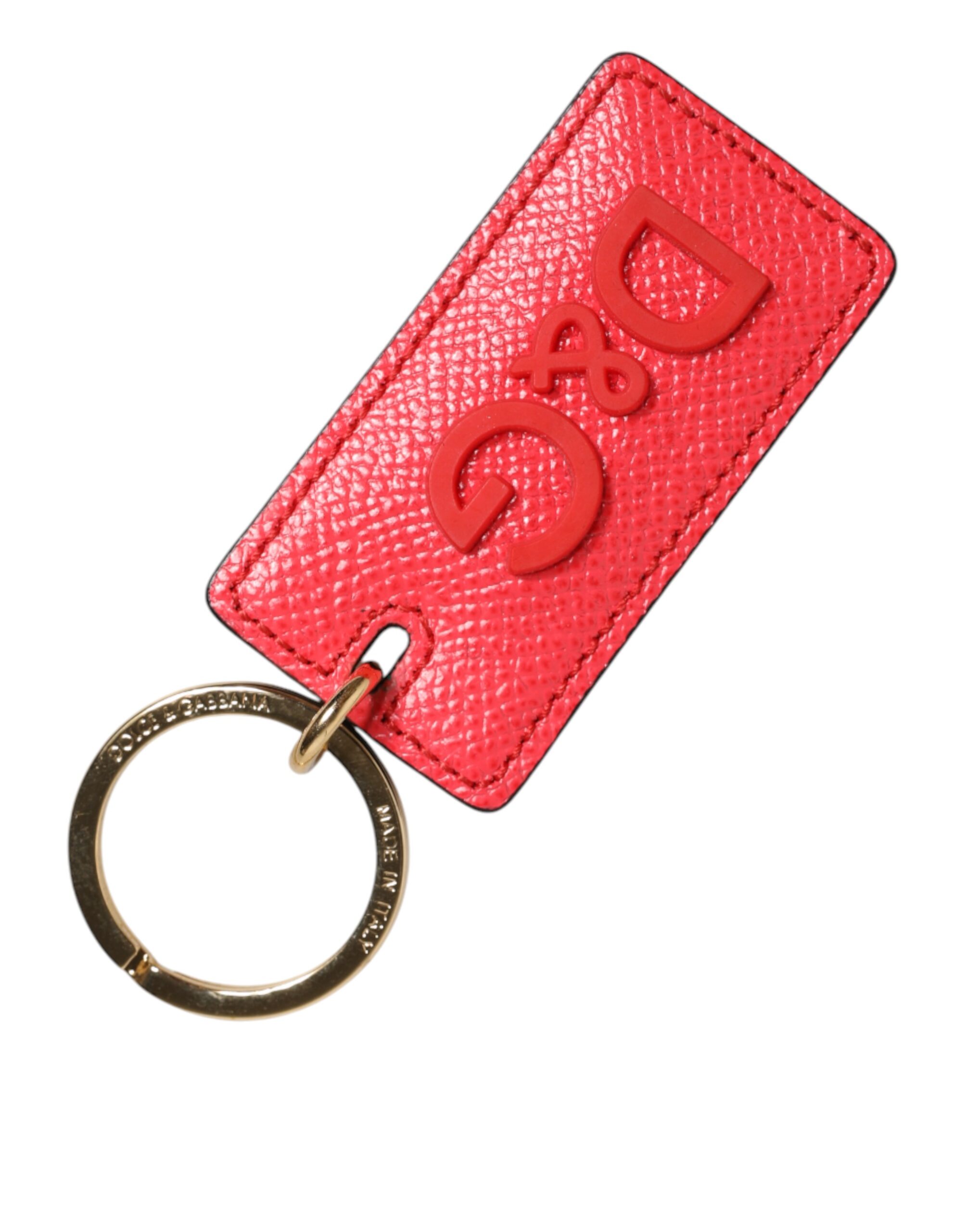 Dolce & Gabbana Red Calf Leather Logo Metal Ring Men Keychain Keyring - Image 2