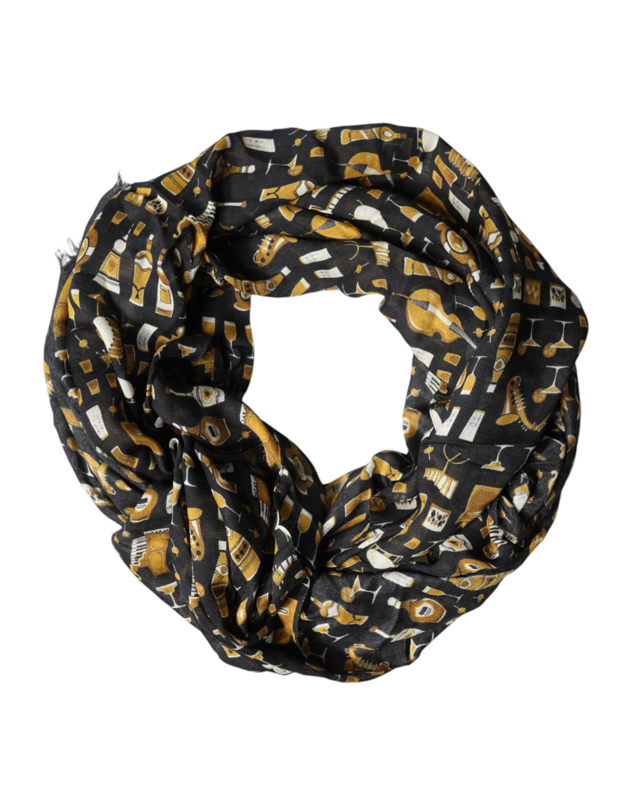 Dolce & Gabbana Black Jazz Club Print Neck Wrap Shawl Scarf - Image 2