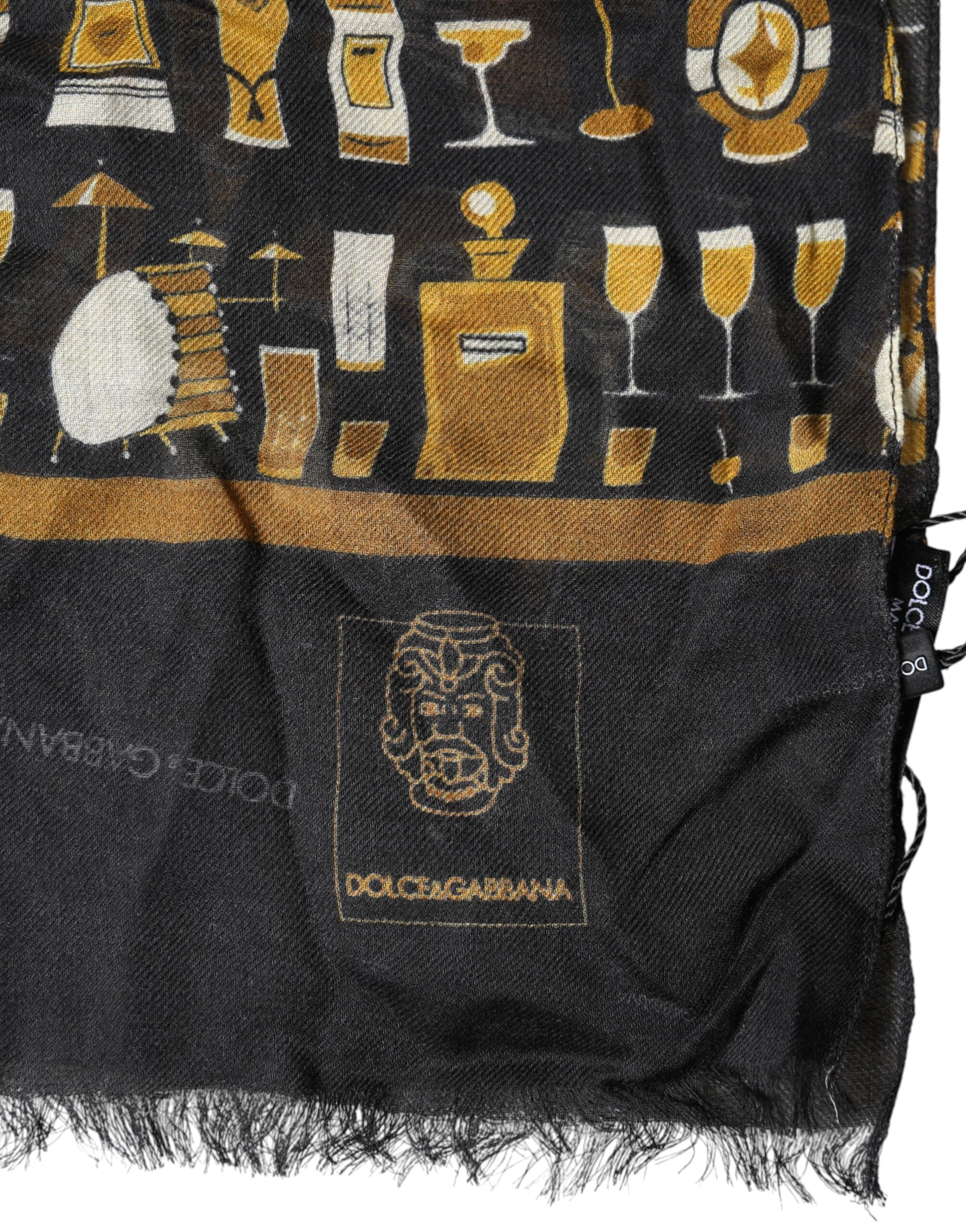 Dolce & Gabbana Black Jazz Club Print Neck Wrap Shawl Scarf - Image 3