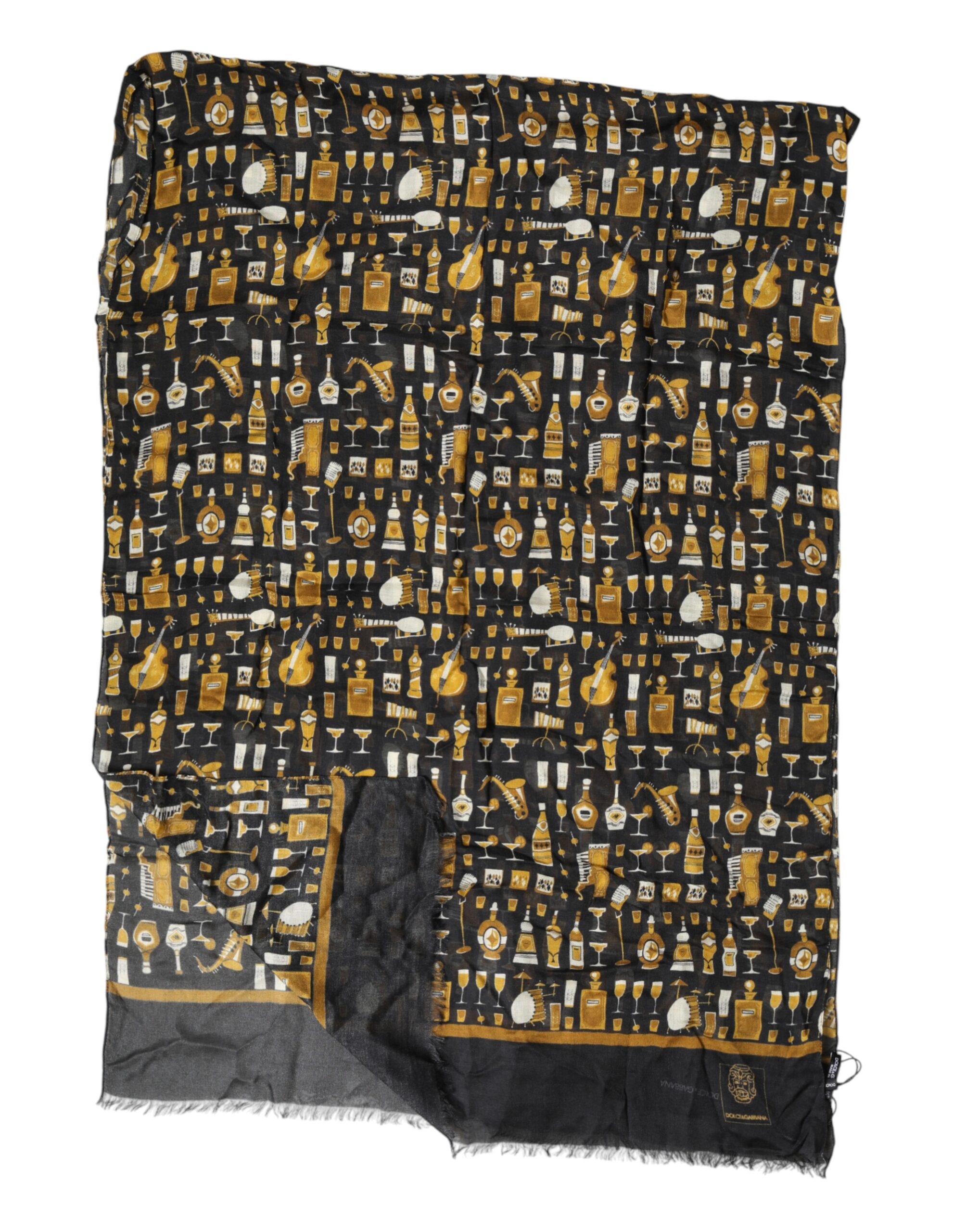 Dolce & Gabbana Black Jazz Club Print Neck Wrap Shawl Scarf - Image 4