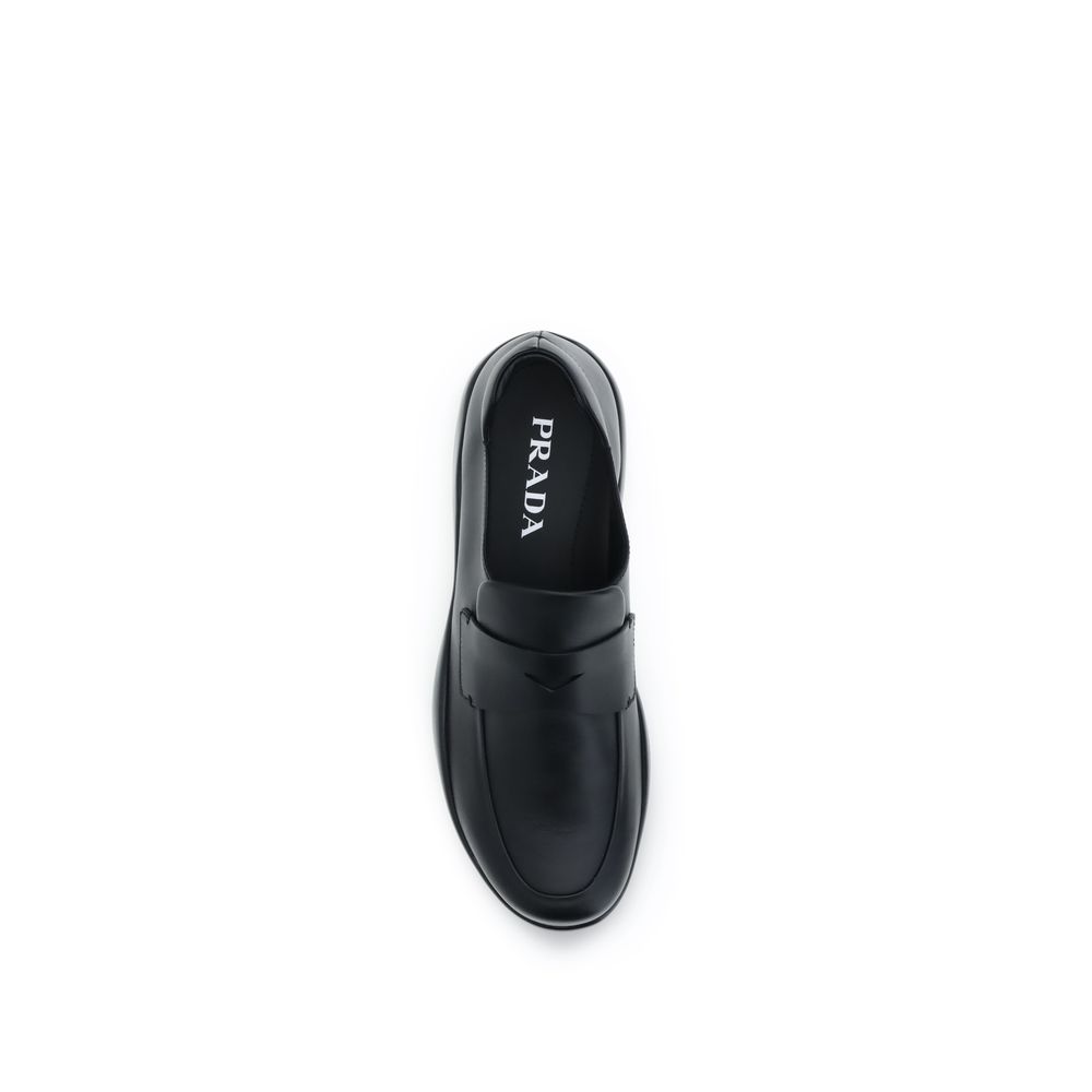 Prada Black Calf Leather Bos Taurus Slip-On Loafers - Image 4