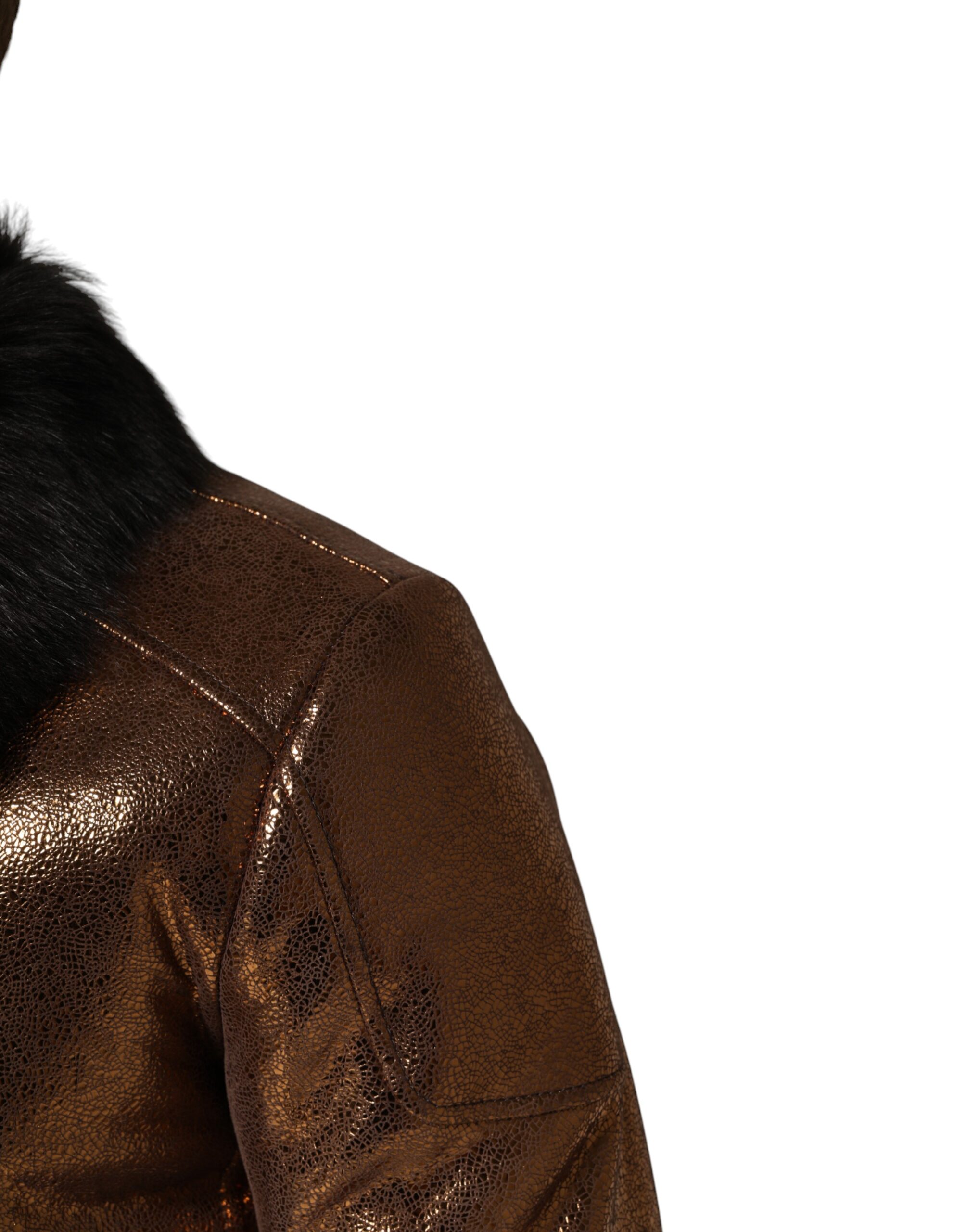 Dolce & Gabbana Bronze Leather Fur Full Zip Men Biker Jacket - Image 5