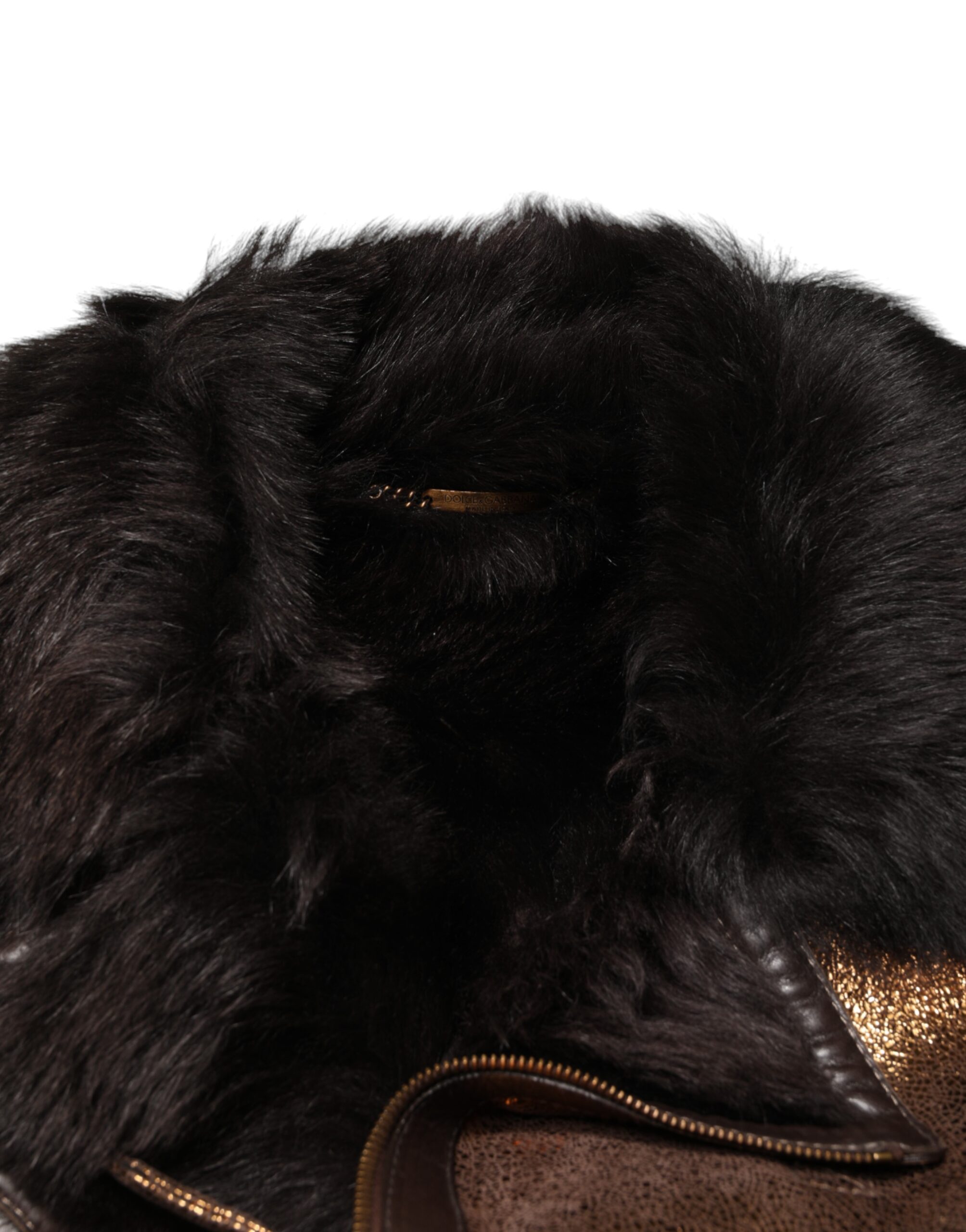 Dolce & Gabbana Bronze Leather Fur Full Zip Men Biker Jacket - Image 6