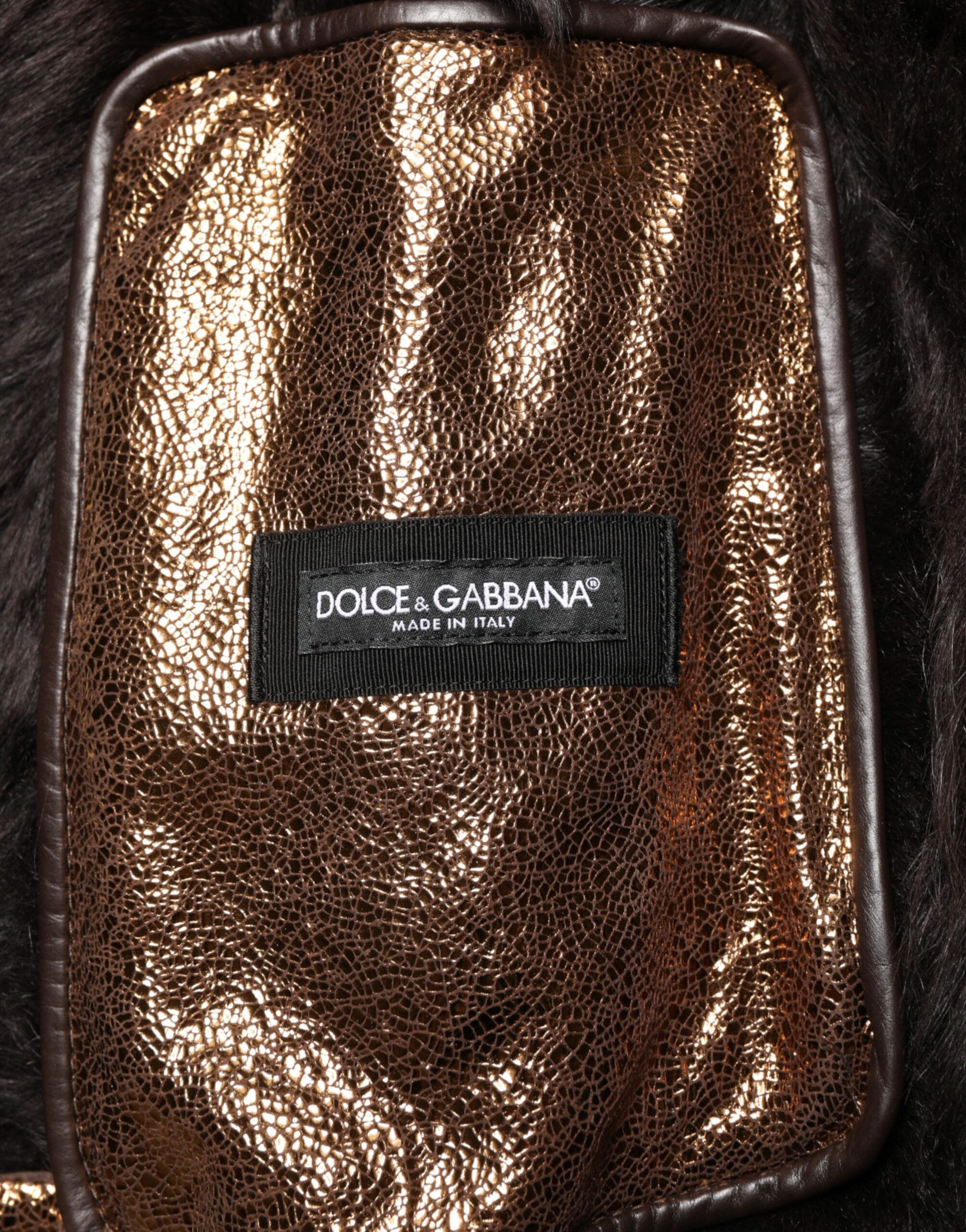 Dolce & Gabbana Bronze Leather Fur Full Zip Men Biker Jacket - Image 7