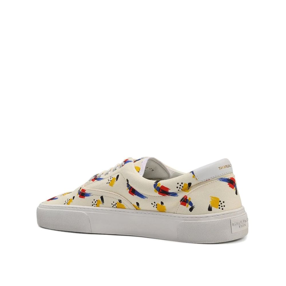 Saint Laurent White Canvas Low Top Sneakers - Image 3