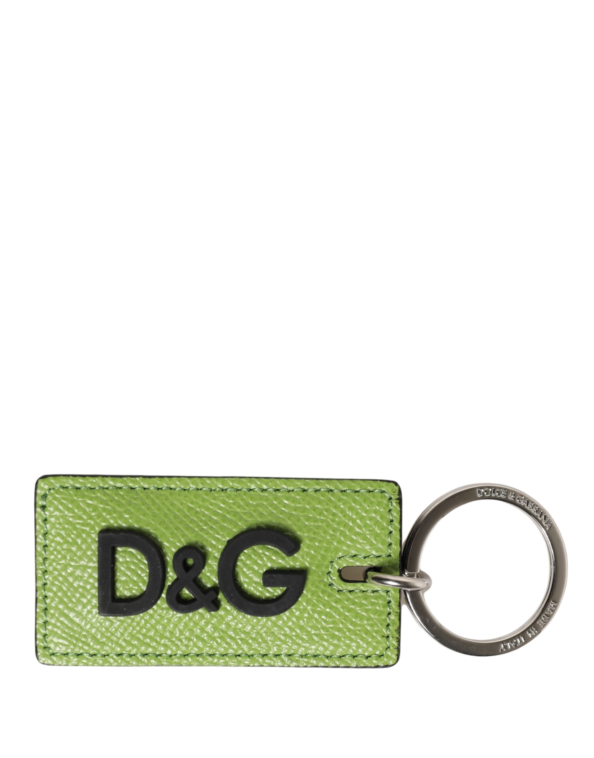 Dolce & Gabbana Green Calf Leather DG Logo Metal Ring Keyring Keychain - Image 2