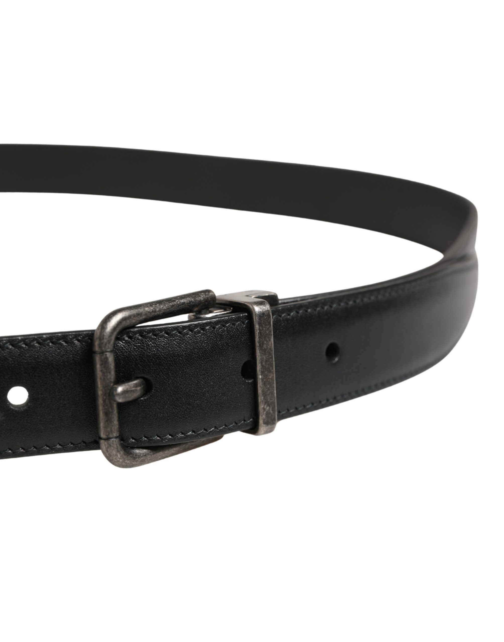 Dolce & Gabbana Men Black Classic Leather Metal Buckle Belt - Image 4