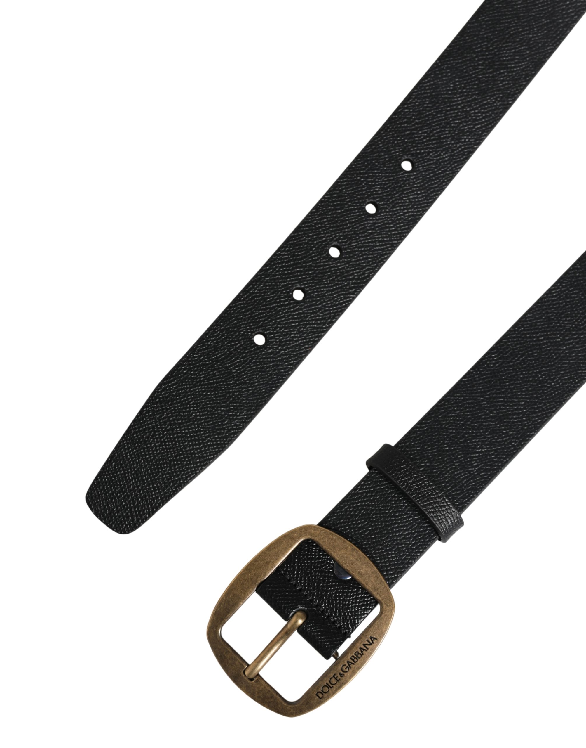 Dolce & Gabbana Men Black Classic Leather Metal Buckle Belt - Image 7