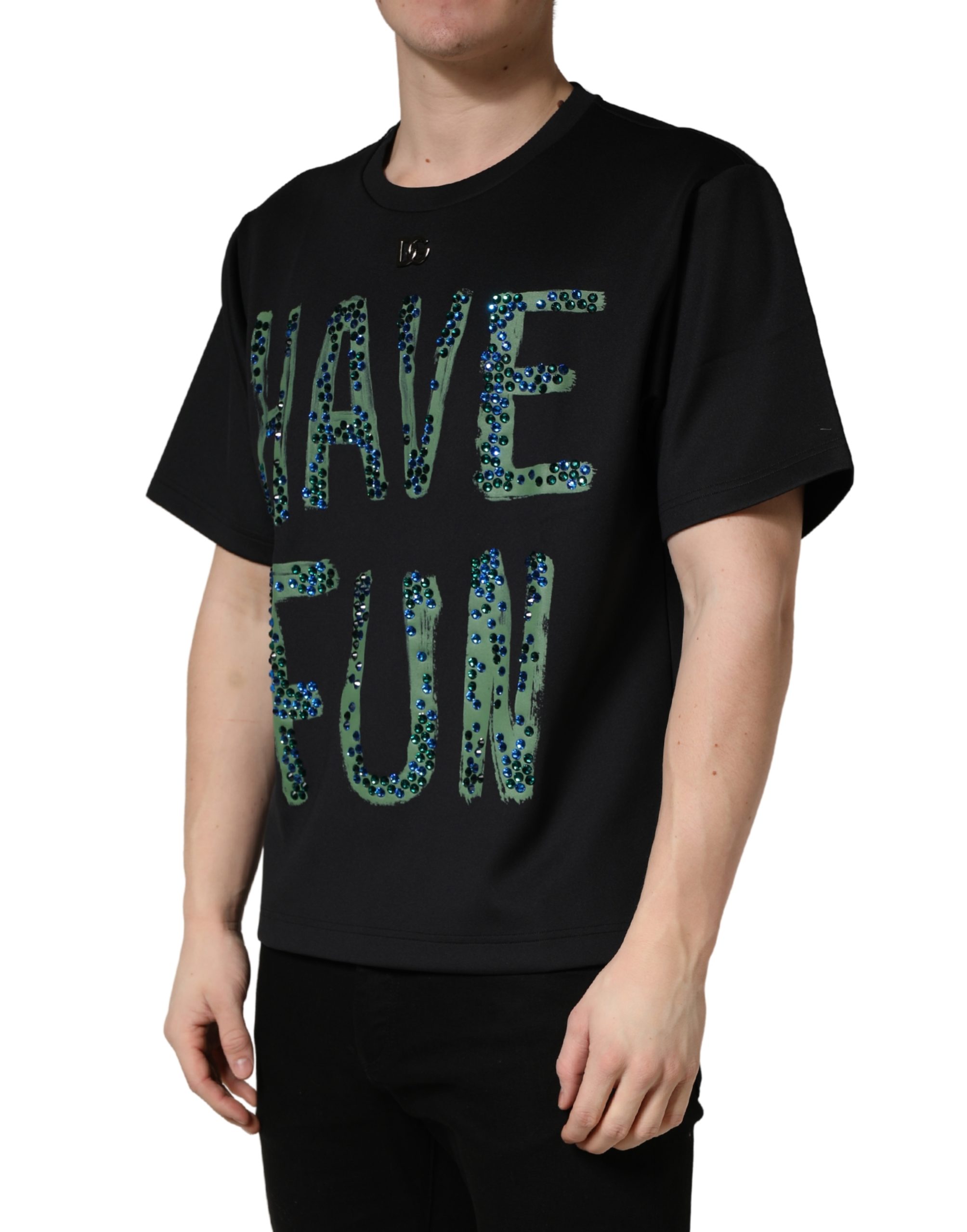 Dolce & Gabbana Black Have Fun Embellished Crew Neck T-shirt - Image 3