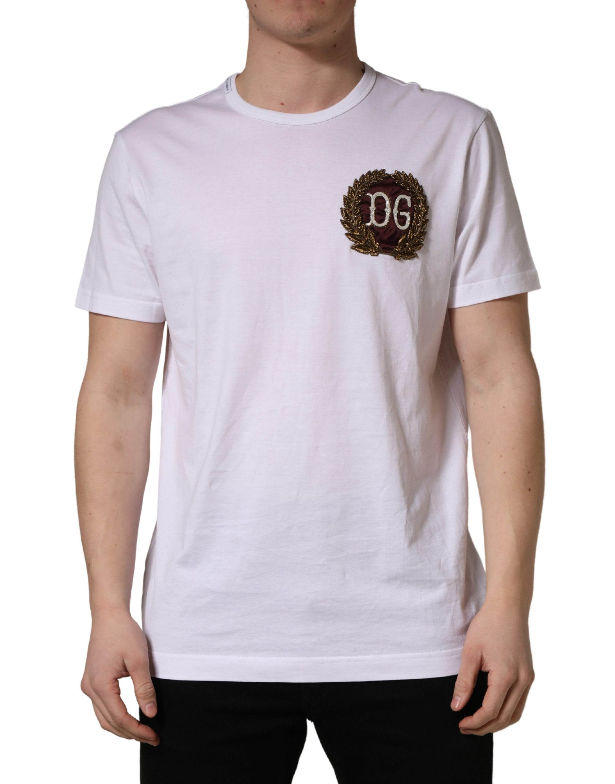 Dolce & Gabbana White DG Leaf Embroidery Crew Neck T-shirt - Image 2