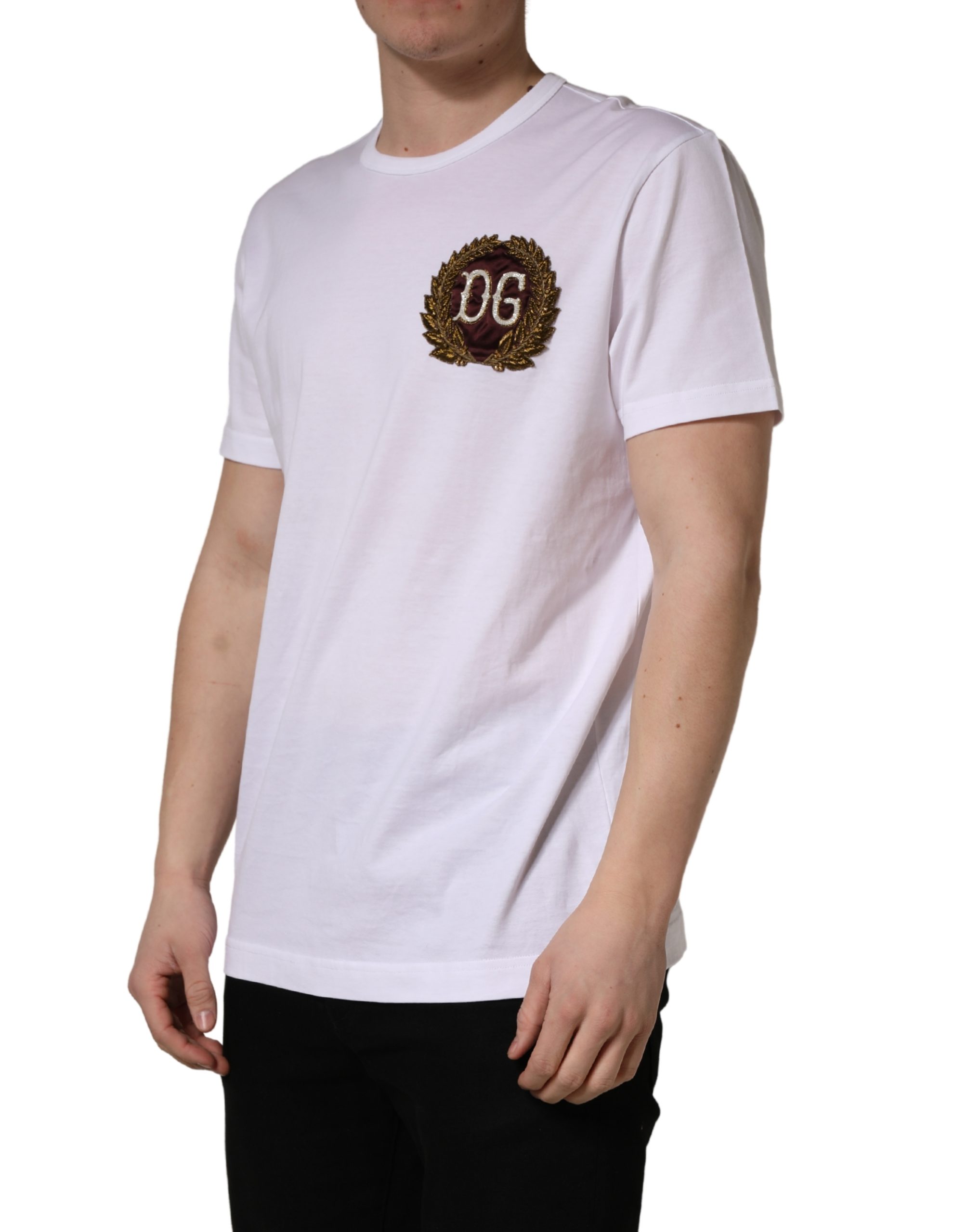 Dolce & Gabbana White DG Leaf Embroidery Crew Neck T-shirt - Image 3