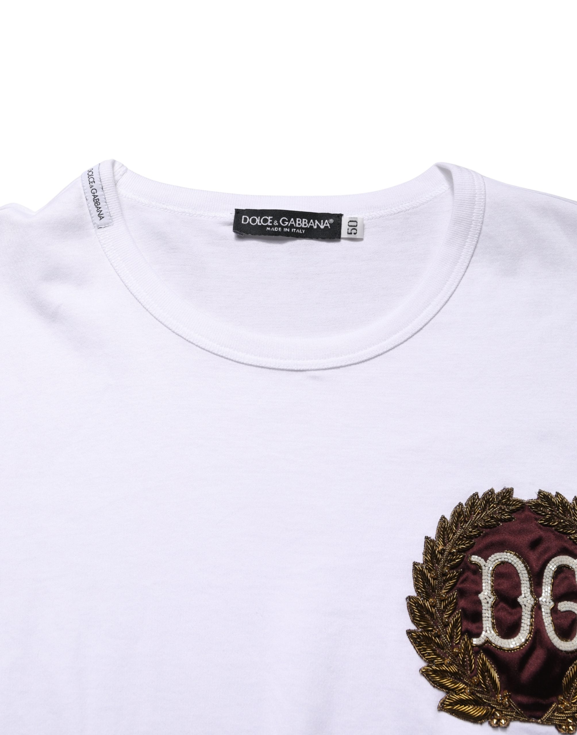 Dolce & Gabbana White DG Leaf Embroidery Crew Neck T-shirt - Image 7