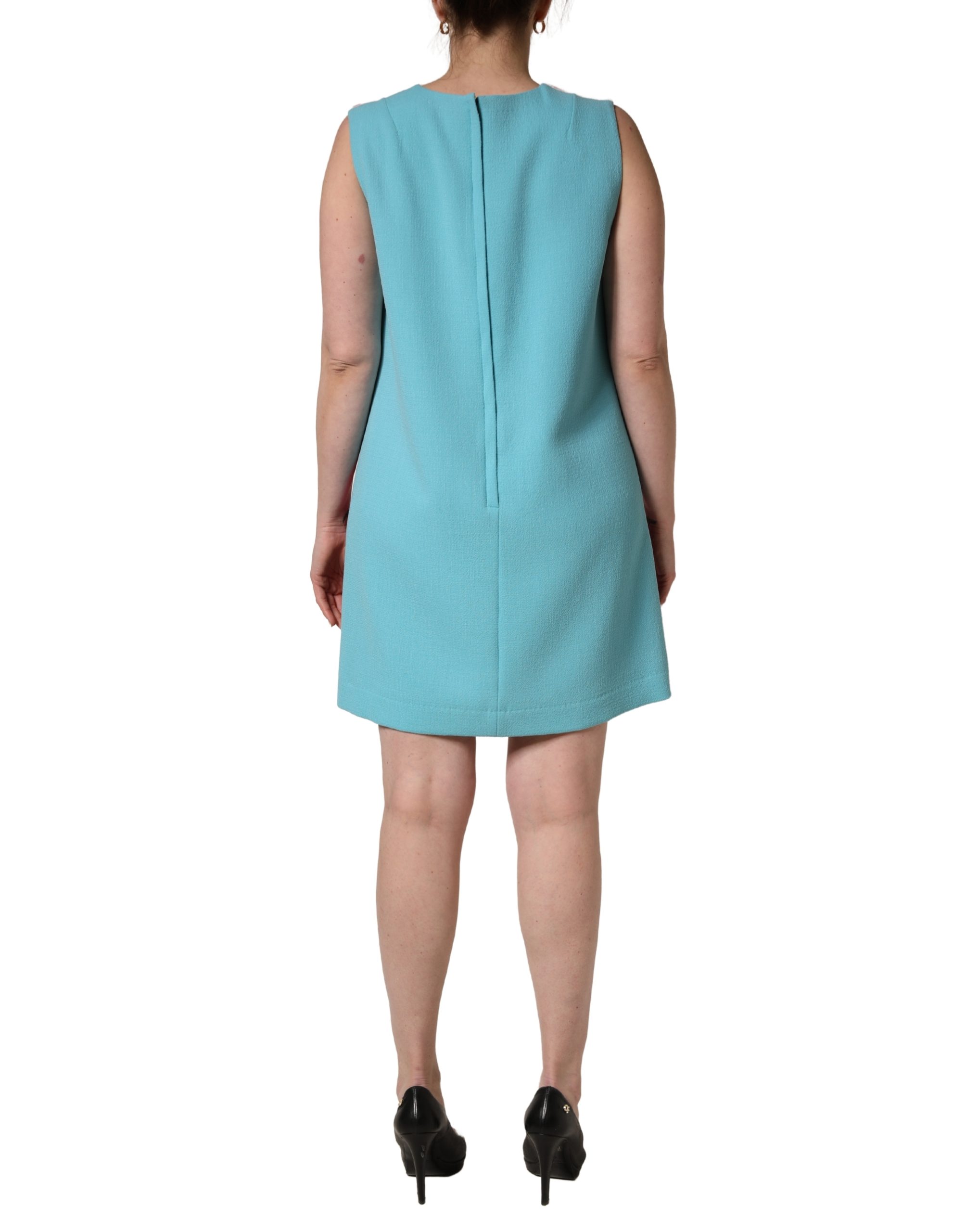 Dolce & Gabbana Pink Blue Wool Sleeveless Shift Mini Dress - Image 4
