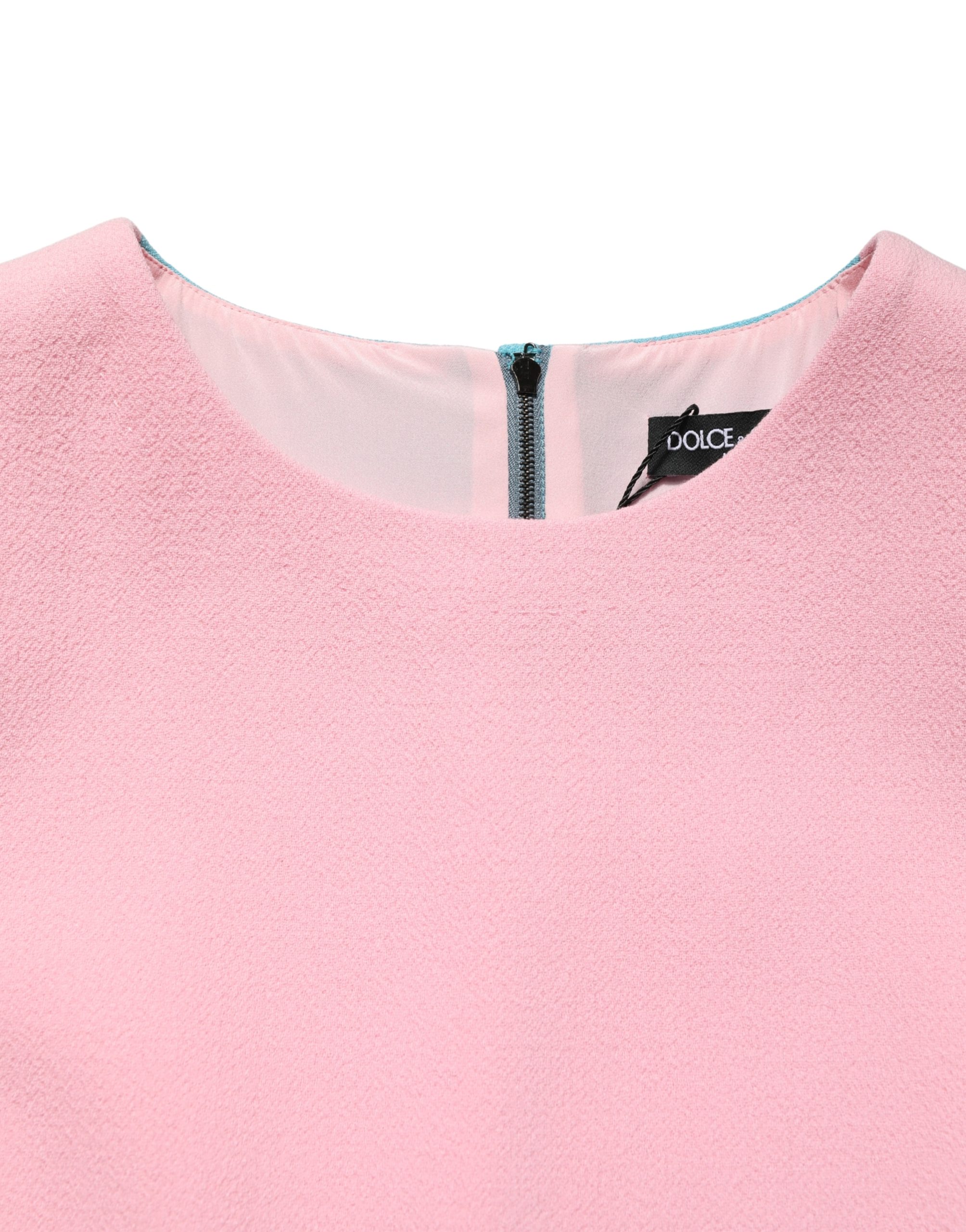 Dolce & Gabbana Pink Blue Wool Sleeveless Shift Mini Dress - Image 6