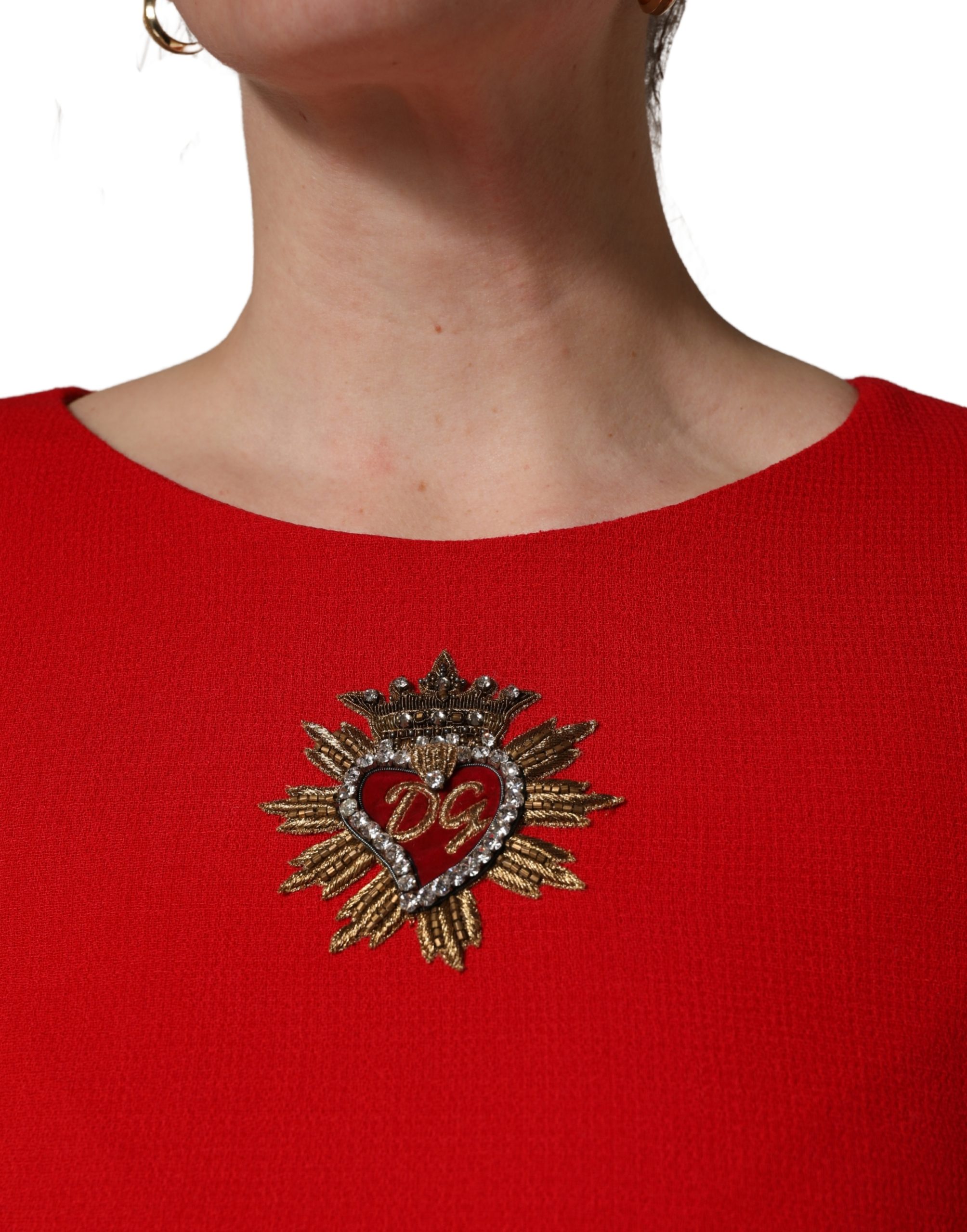 Dolce & Gabbana Red Heart Emmbellished Wool Mini Dress - Image 5