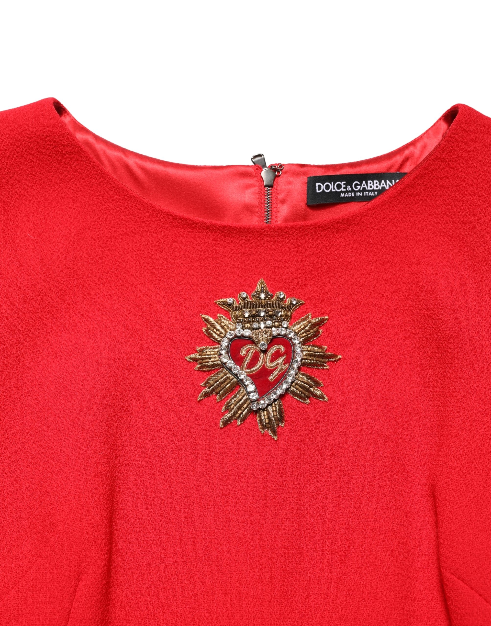 Dolce & Gabbana Red Heart Emmbellished Wool Mini Dress - Image 7