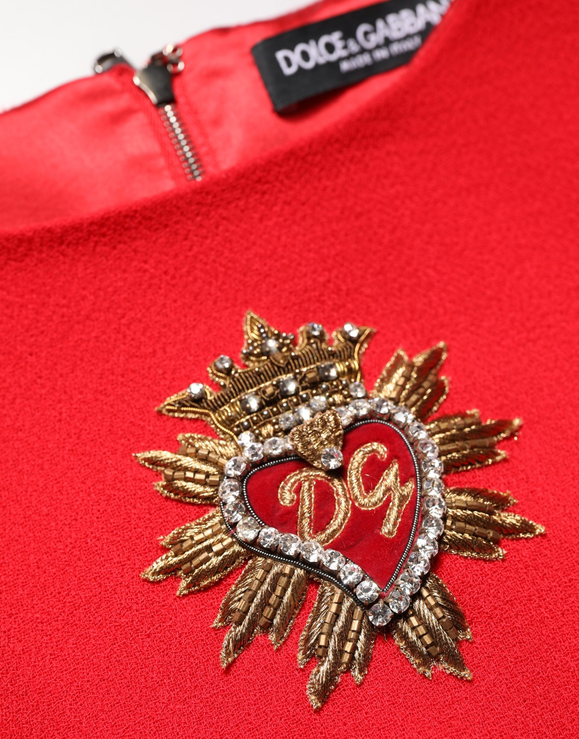 Dolce & Gabbana Red Heart Emmbellished Wool Mini Dress - Image 8