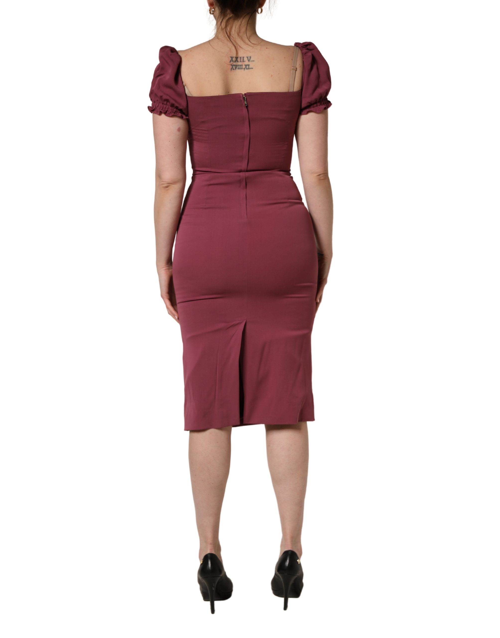 Dolce & Gabbana Maroon Silk Sweetheart Sheath Midi Dress - Image 4