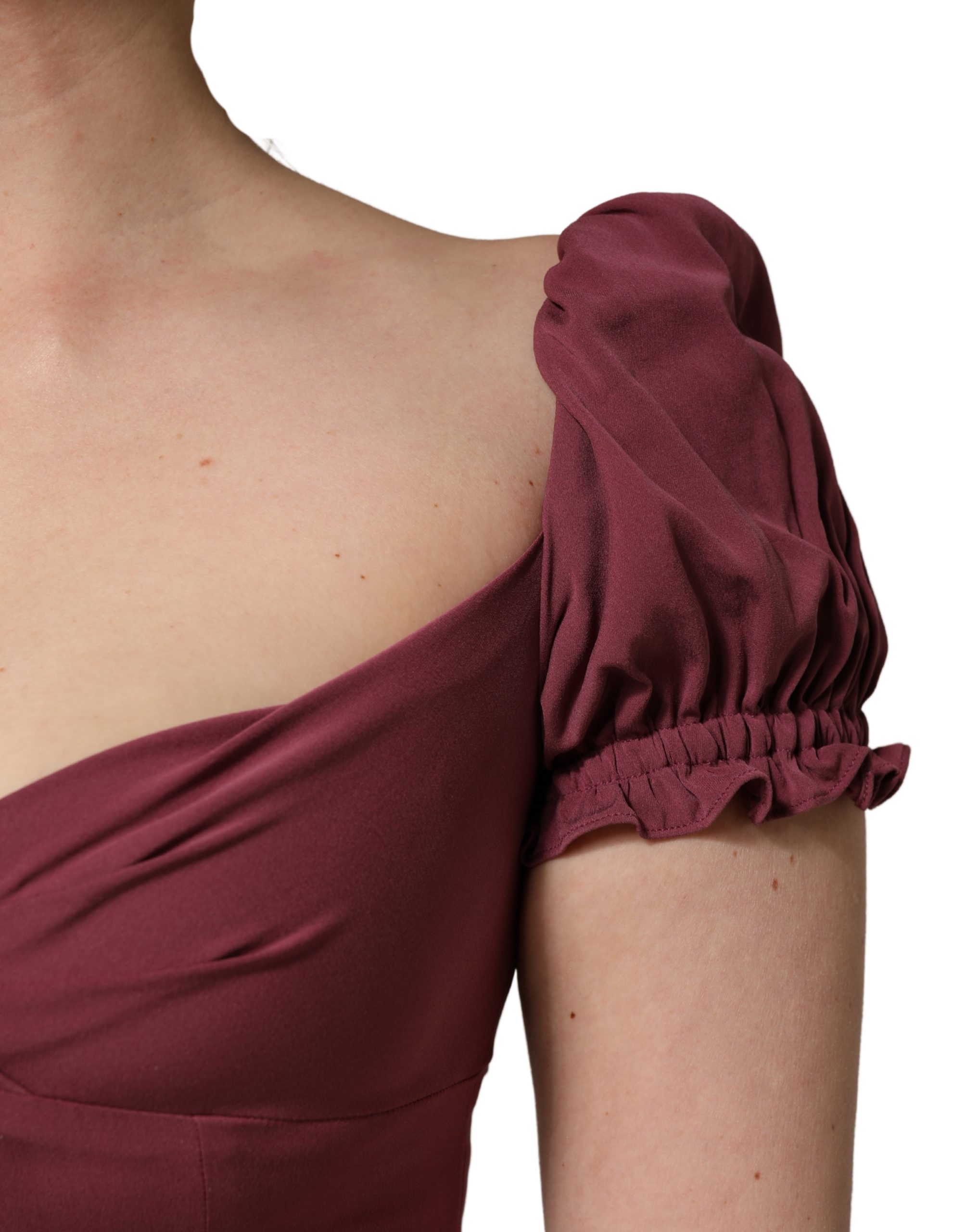 Dolce & Gabbana Maroon Silk Sweetheart Sheath Midi Dress - Image 5