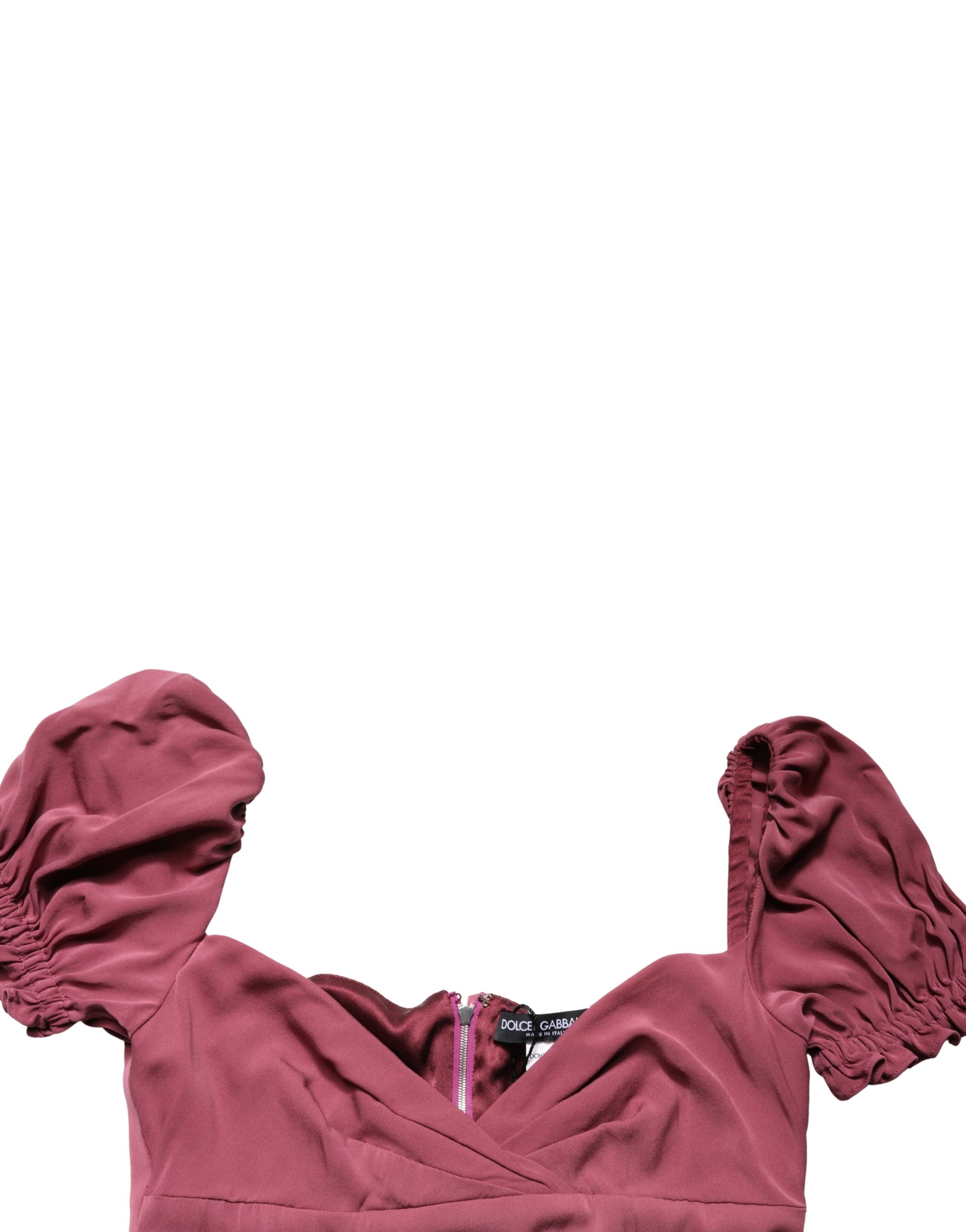 Dolce & Gabbana Maroon Silk Sweetheart Sheath Midi Dress - Image 6