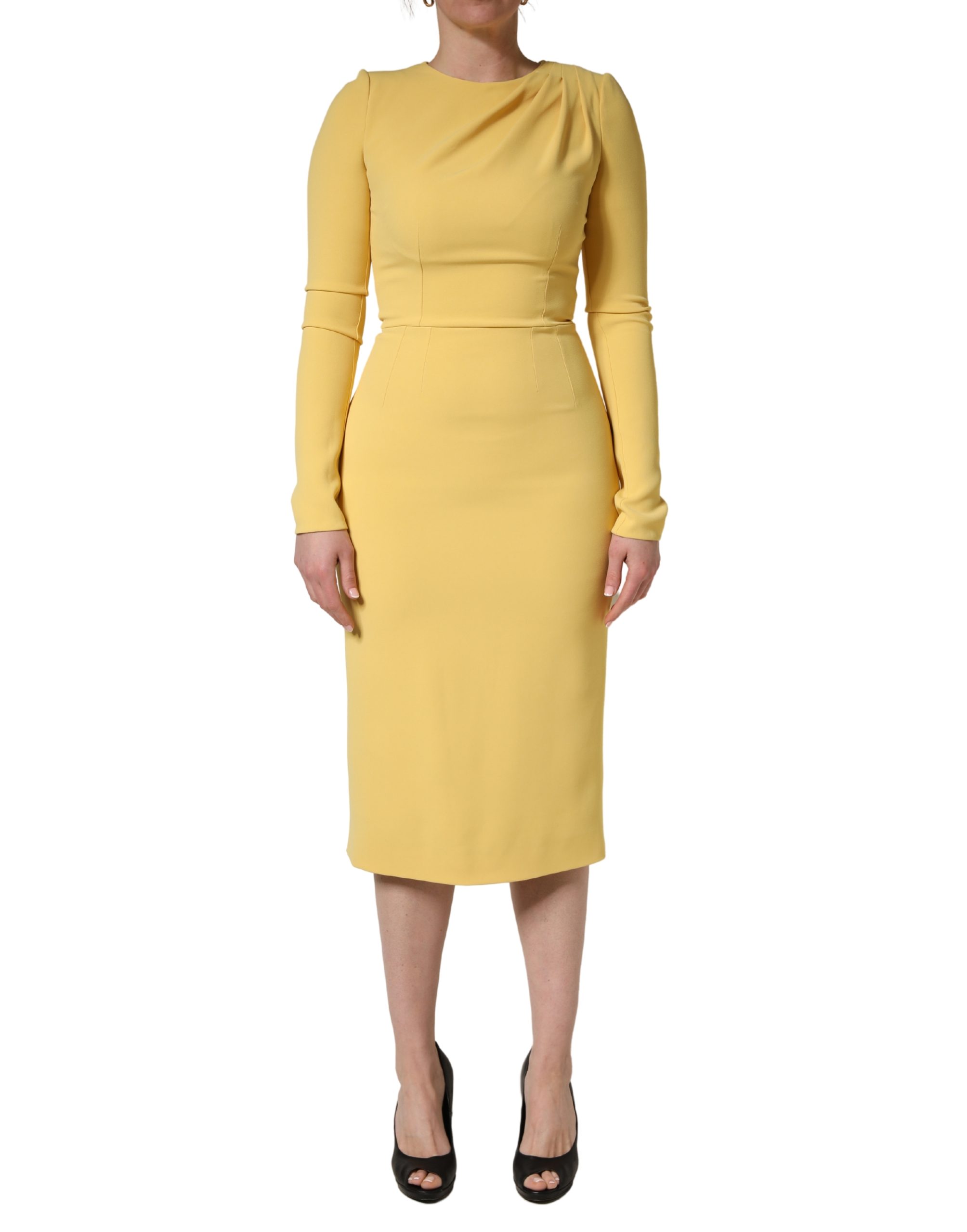 Dolce & Gabbana Yellow Silk Long Sleeves Sheath Midi Dress - Image 2