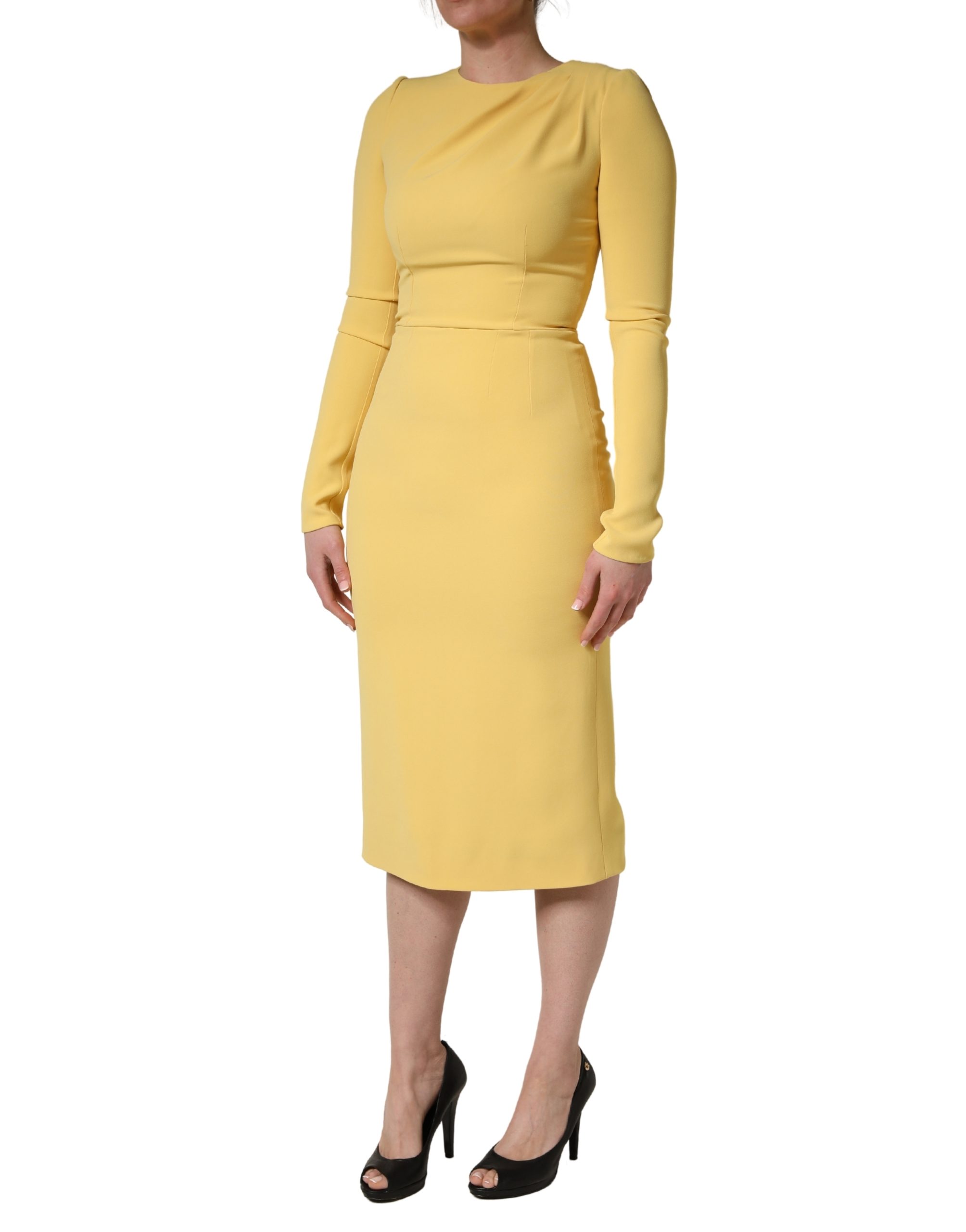 Dolce & Gabbana Yellow Silk Long Sleeves Sheath Midi Dress - Image 3