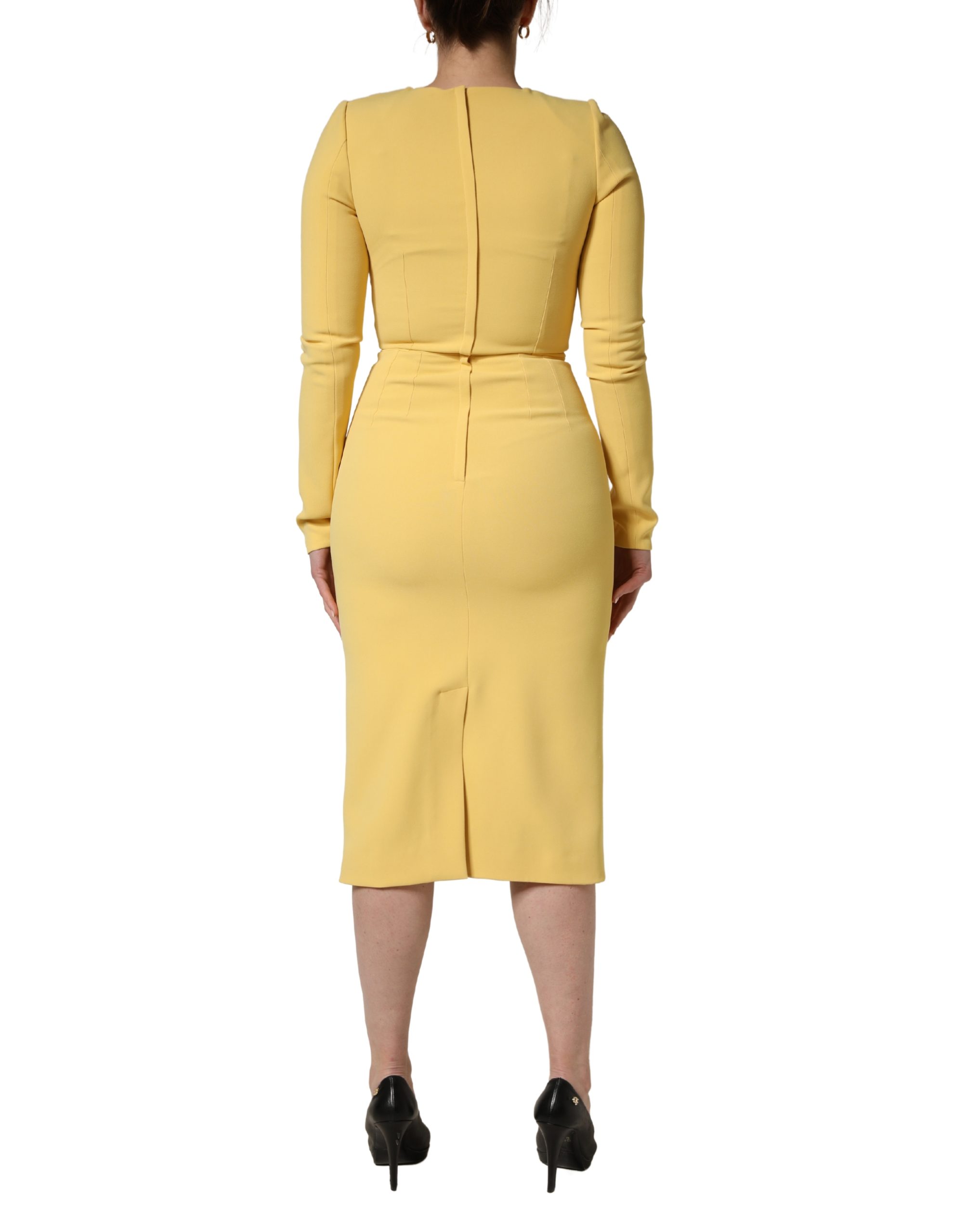 Dolce & Gabbana Yellow Silk Long Sleeves Sheath Midi Dress - Image 4