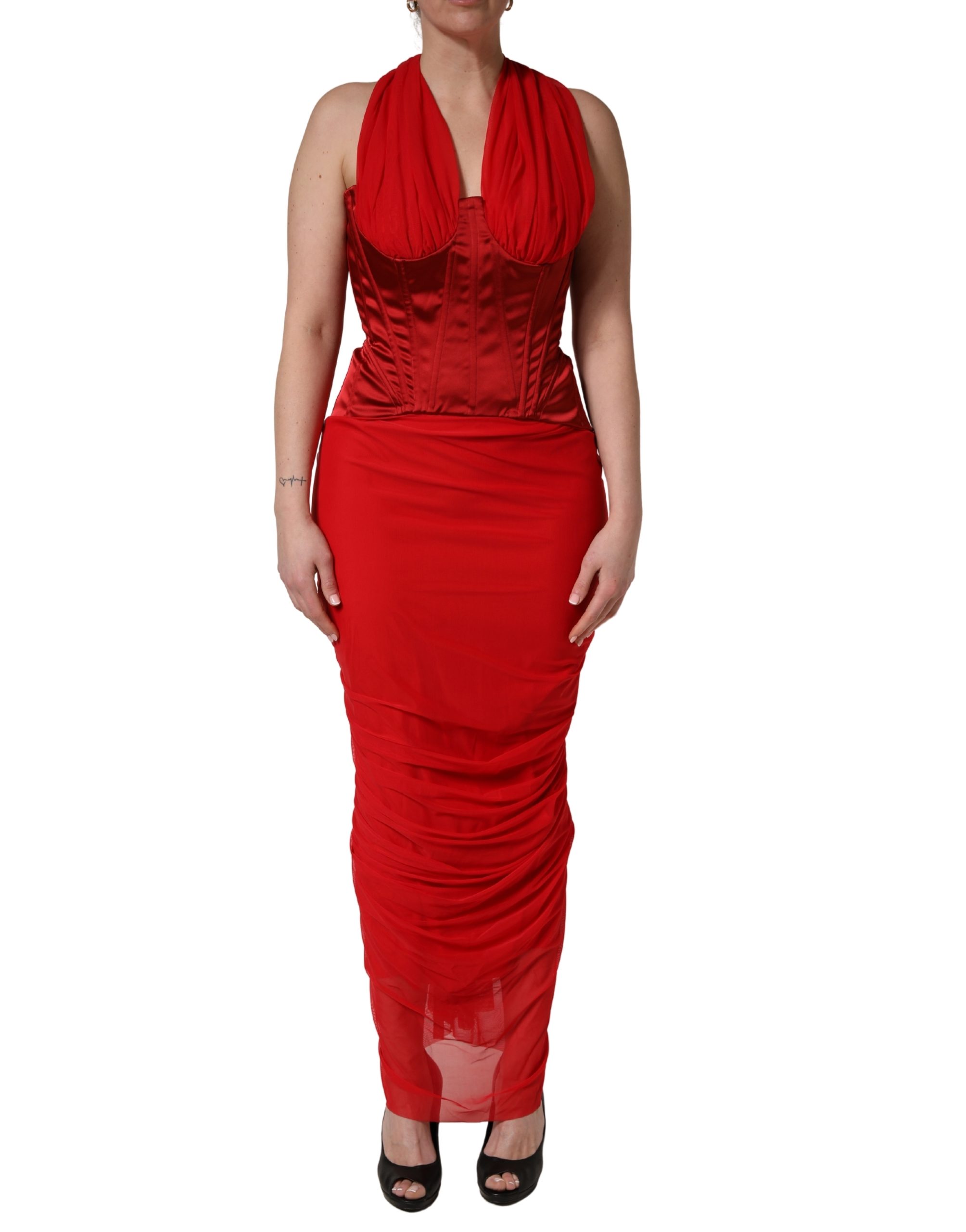 Dolce & Gabbana Red Halter Corset Sleeveless Sheath Dress - Image 2