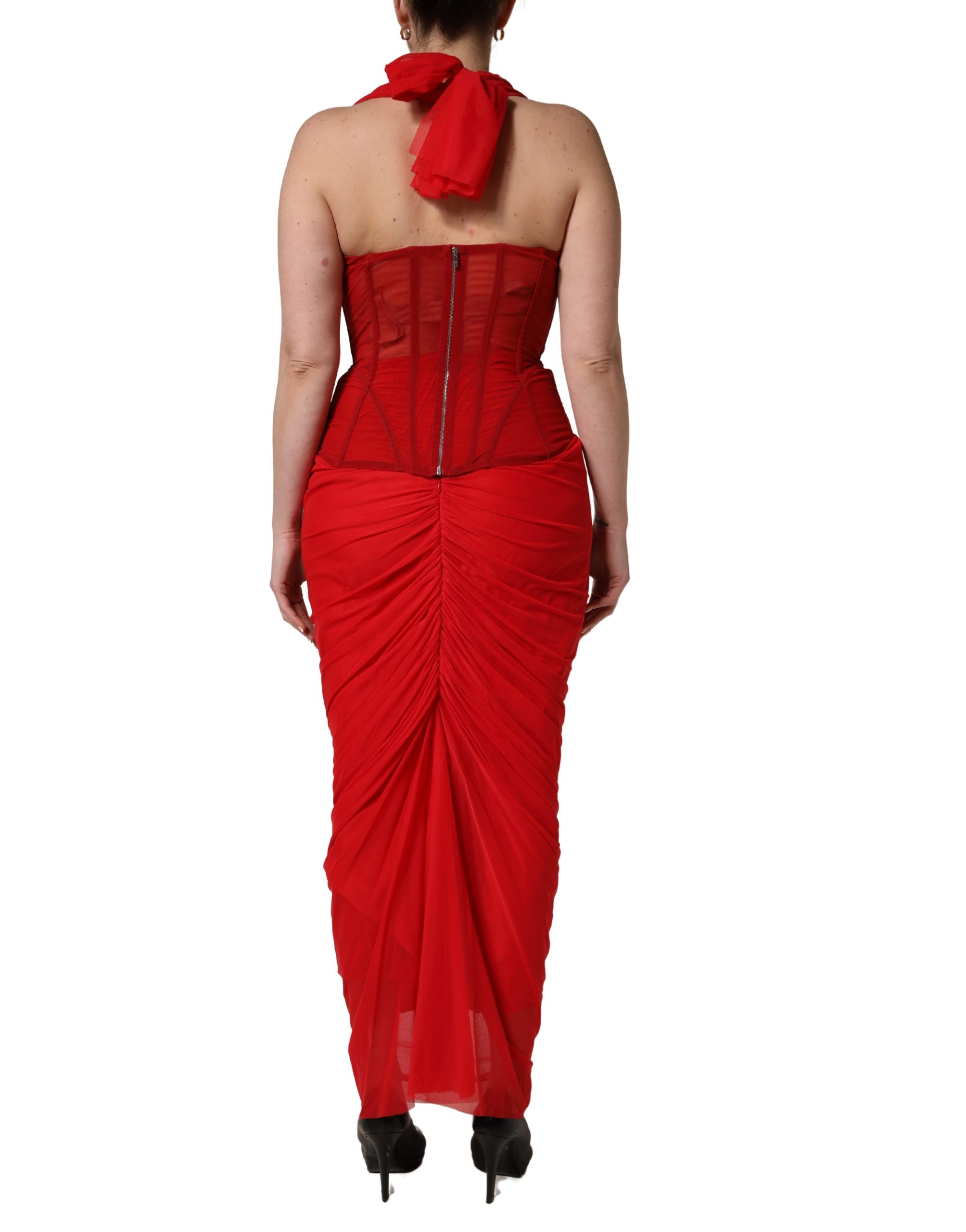 Dolce & Gabbana Red Halter Corset Sleeveless Sheath Dress - Image 4