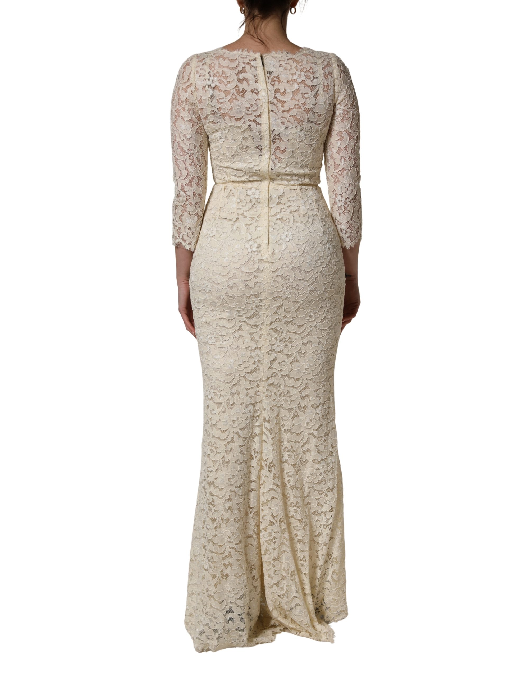 Dolce & Gabbana Off White Floral Lace Sheath Maxi Dress - Image 4