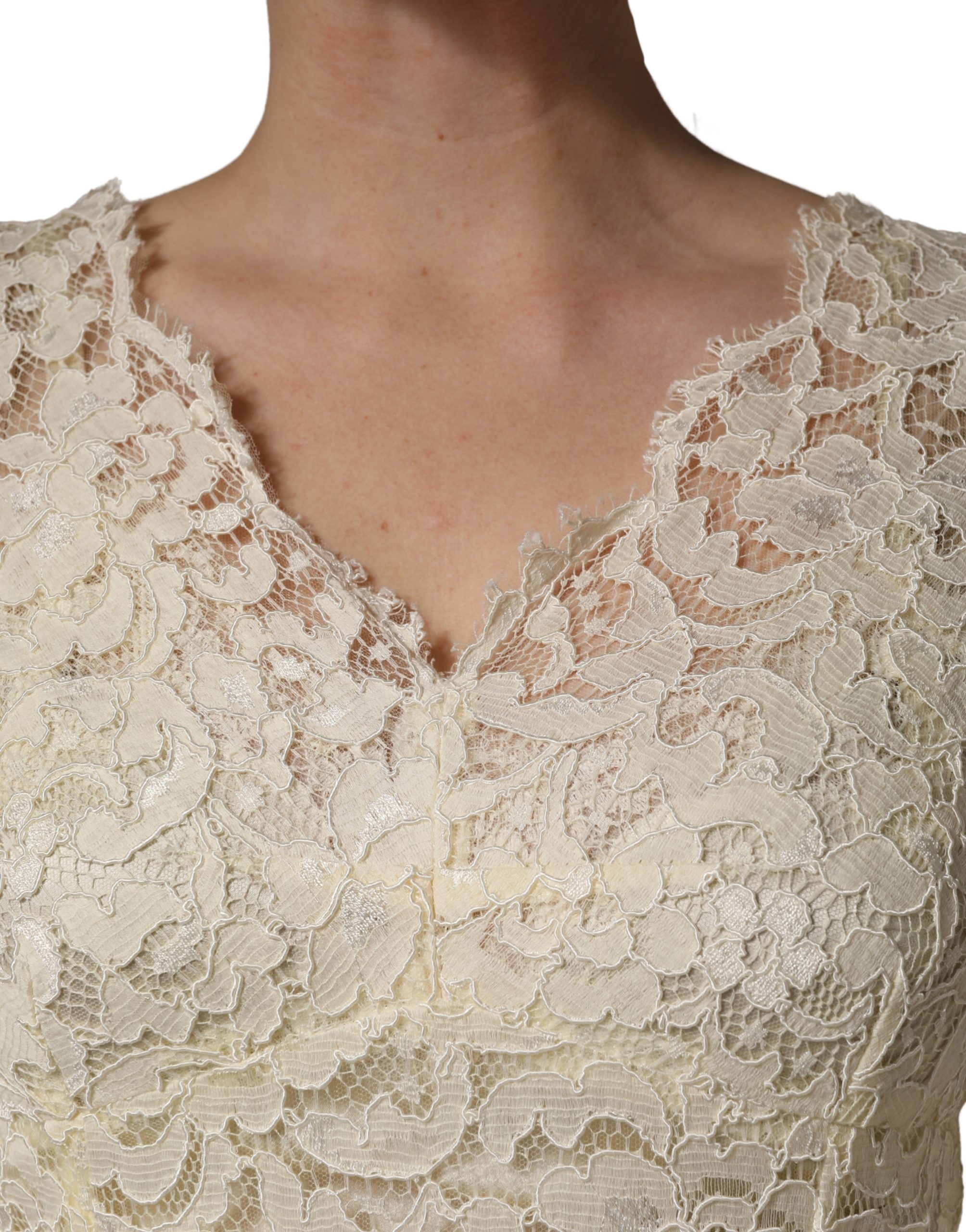 Dolce & Gabbana Off White Floral Lace Sheath Maxi Dress - Image 5