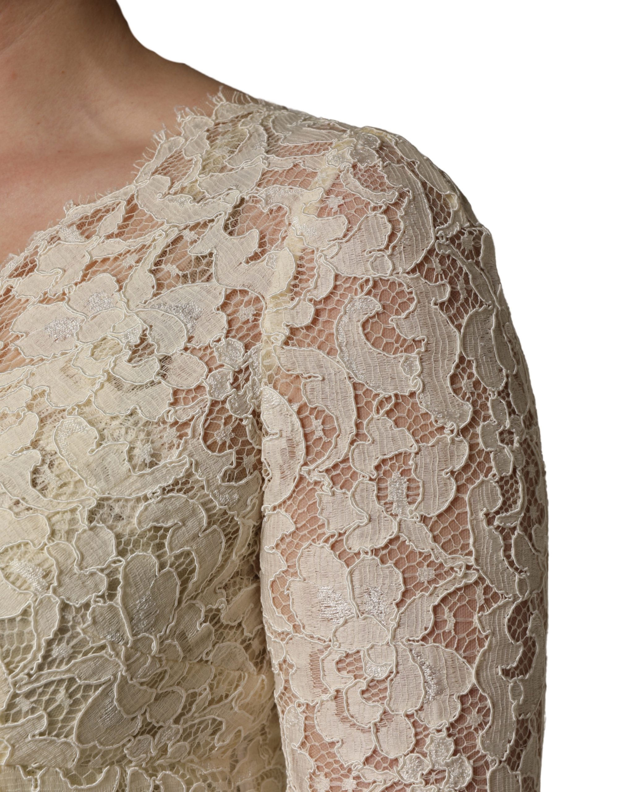 Dolce & Gabbana Off White Floral Lace Sheath Maxi Dress - Image 6