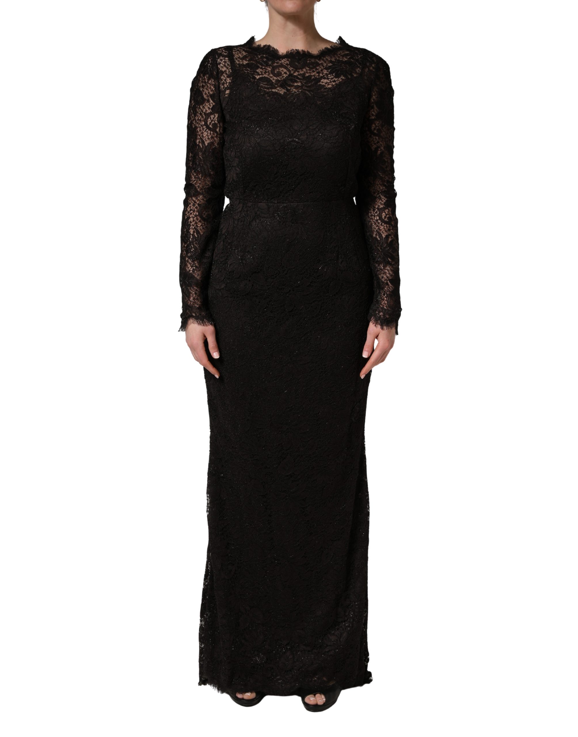 Dolce & Gabbana Black Floral Lace Sheath Long Maxi Dress - Image 2