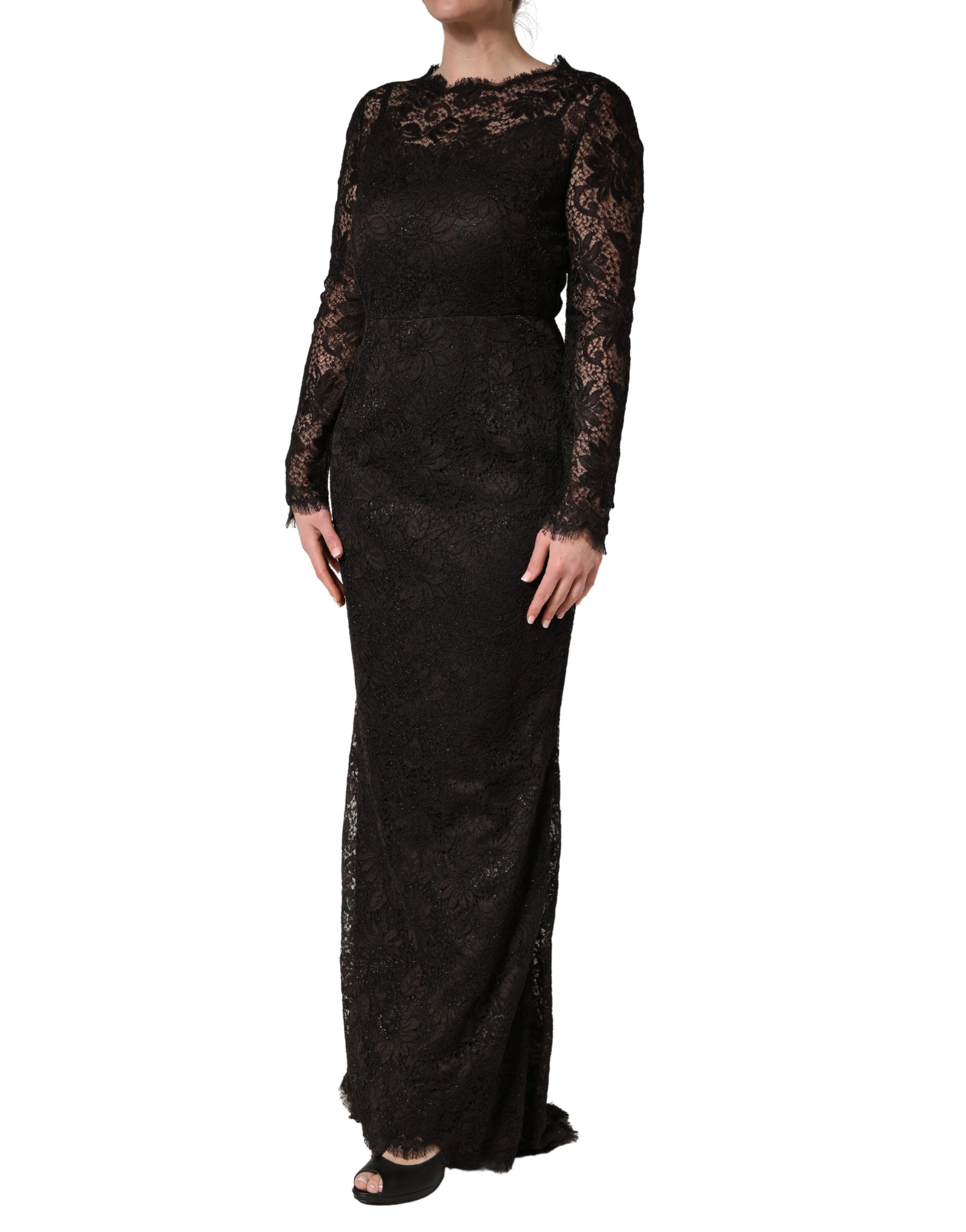Dolce & Gabbana Black Floral Lace Sheath Long Maxi Dress - Image 3