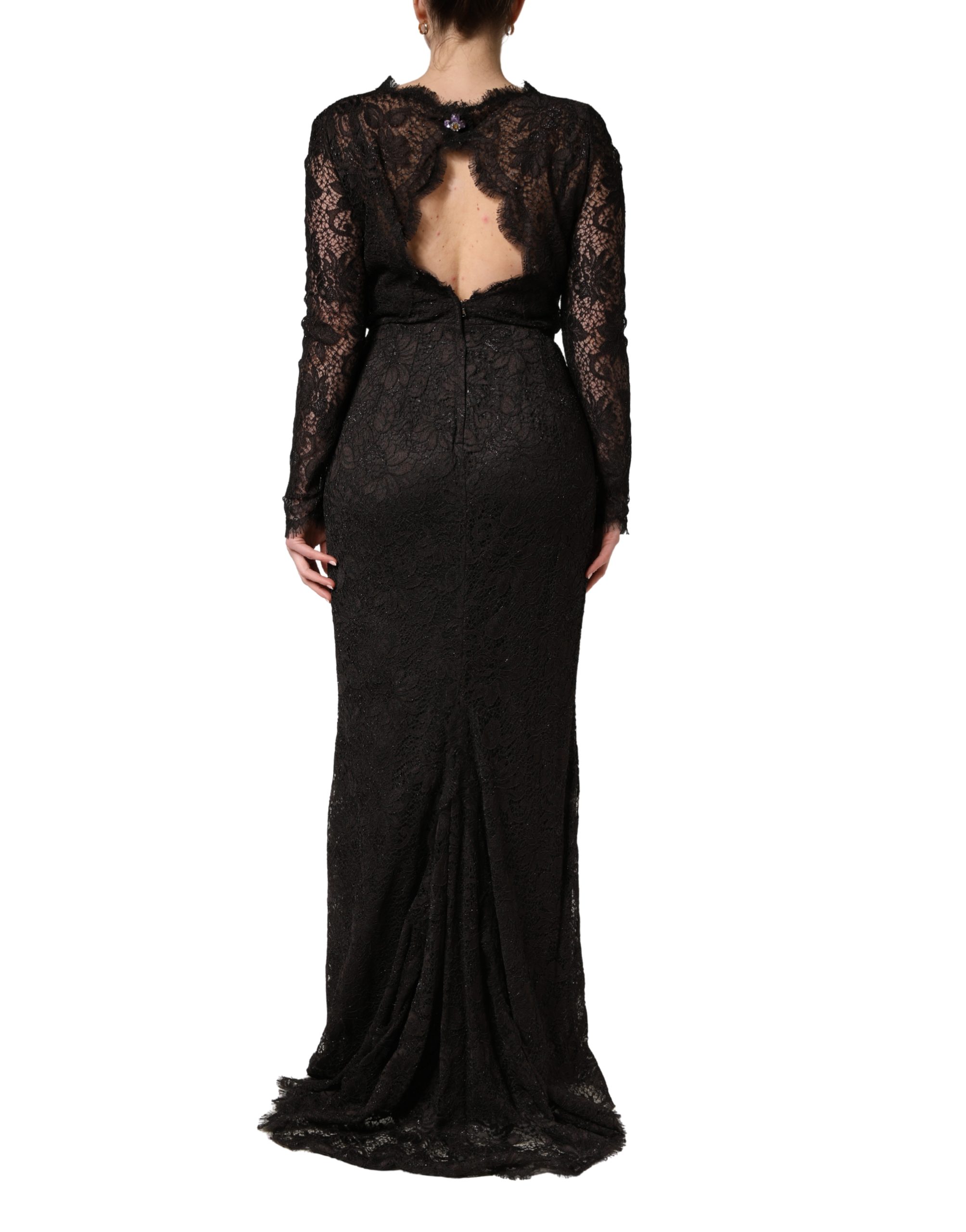 Dolce & Gabbana Black Floral Lace Sheath Long Maxi Dress - Image 4