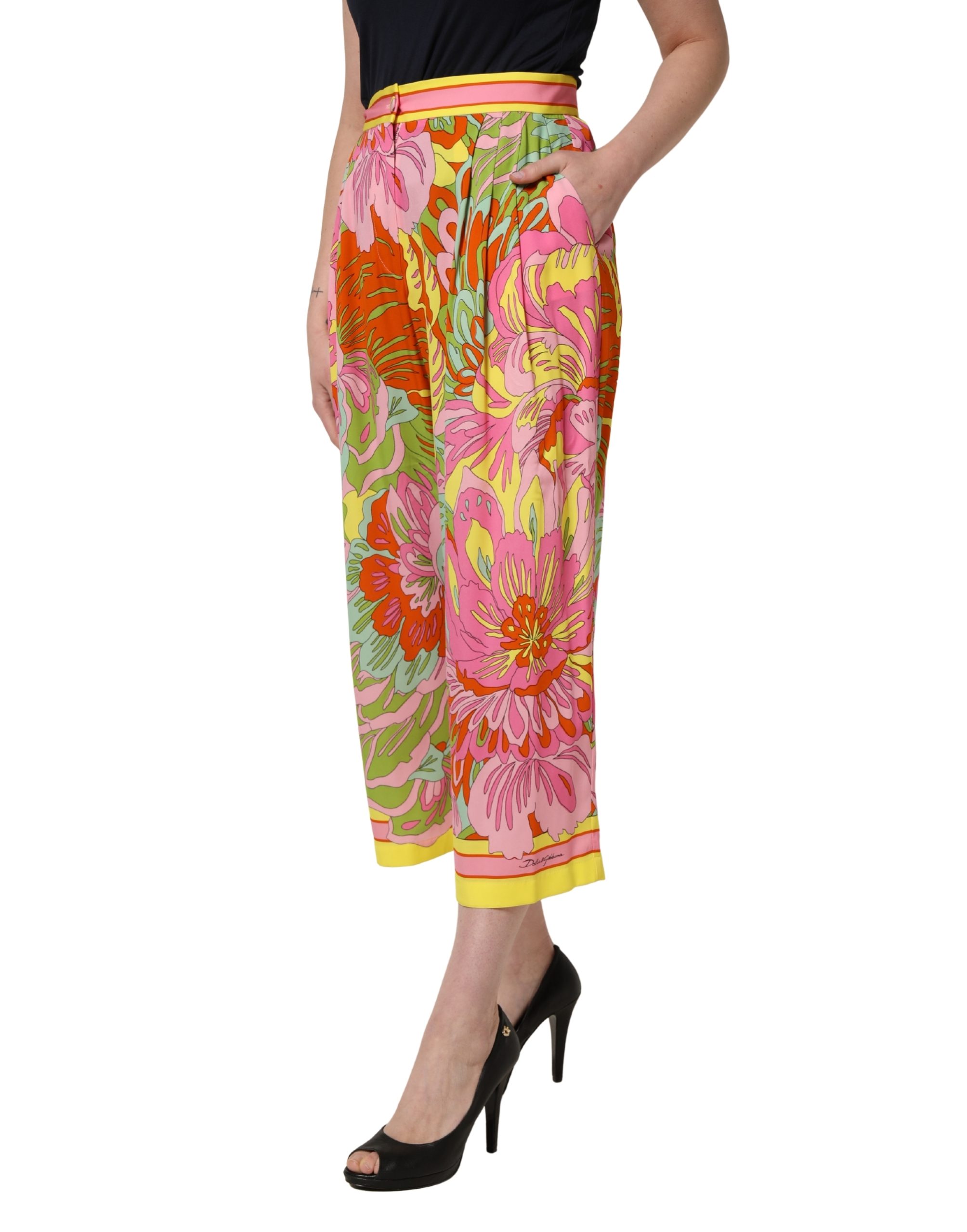 Dolce & Gabbana Multicolor FloralPrint Cropped Trouser Pants - Image 3