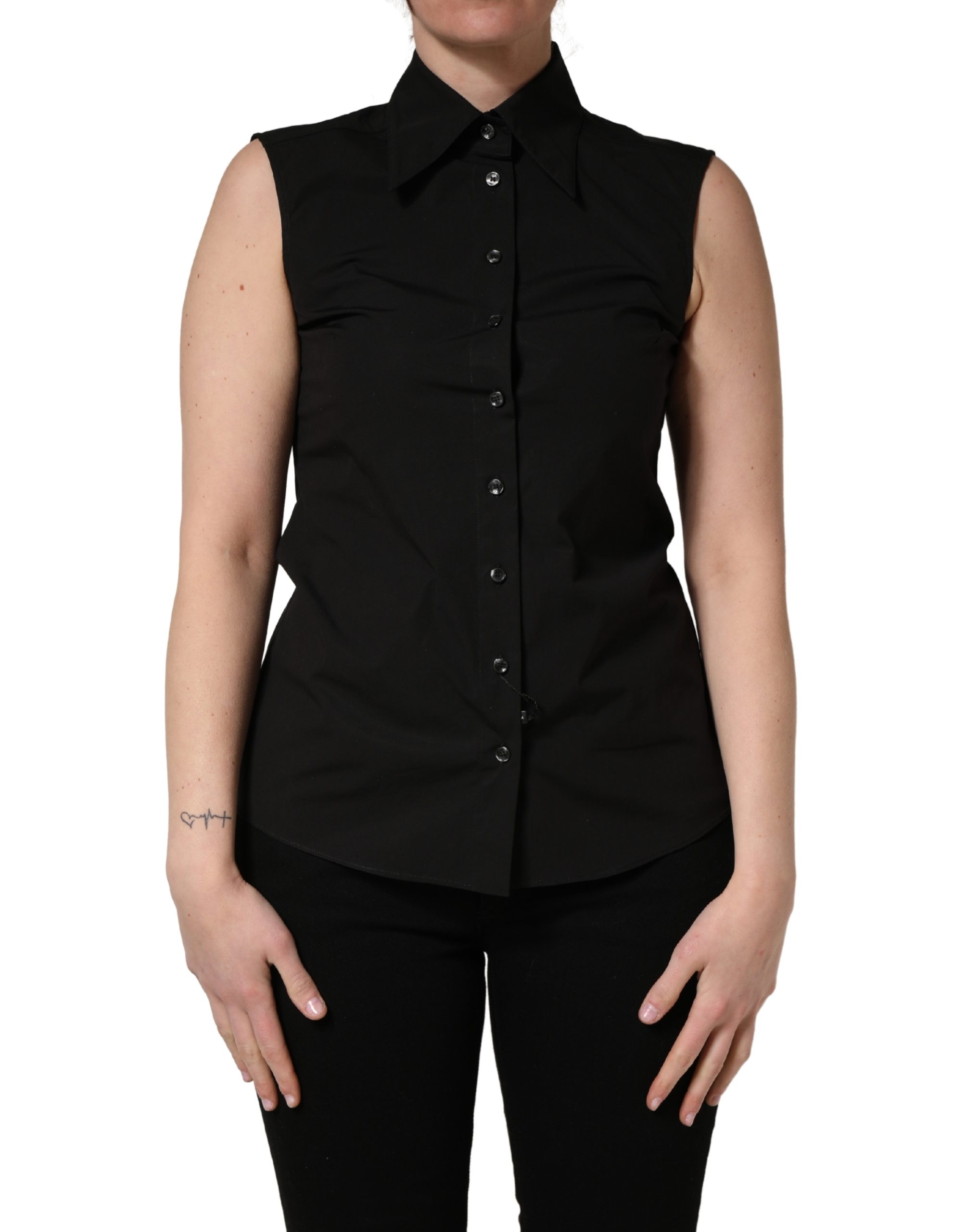 Dolce & Gabbana Black Cotton Sleeveless Collared Blouse Top - Image 2