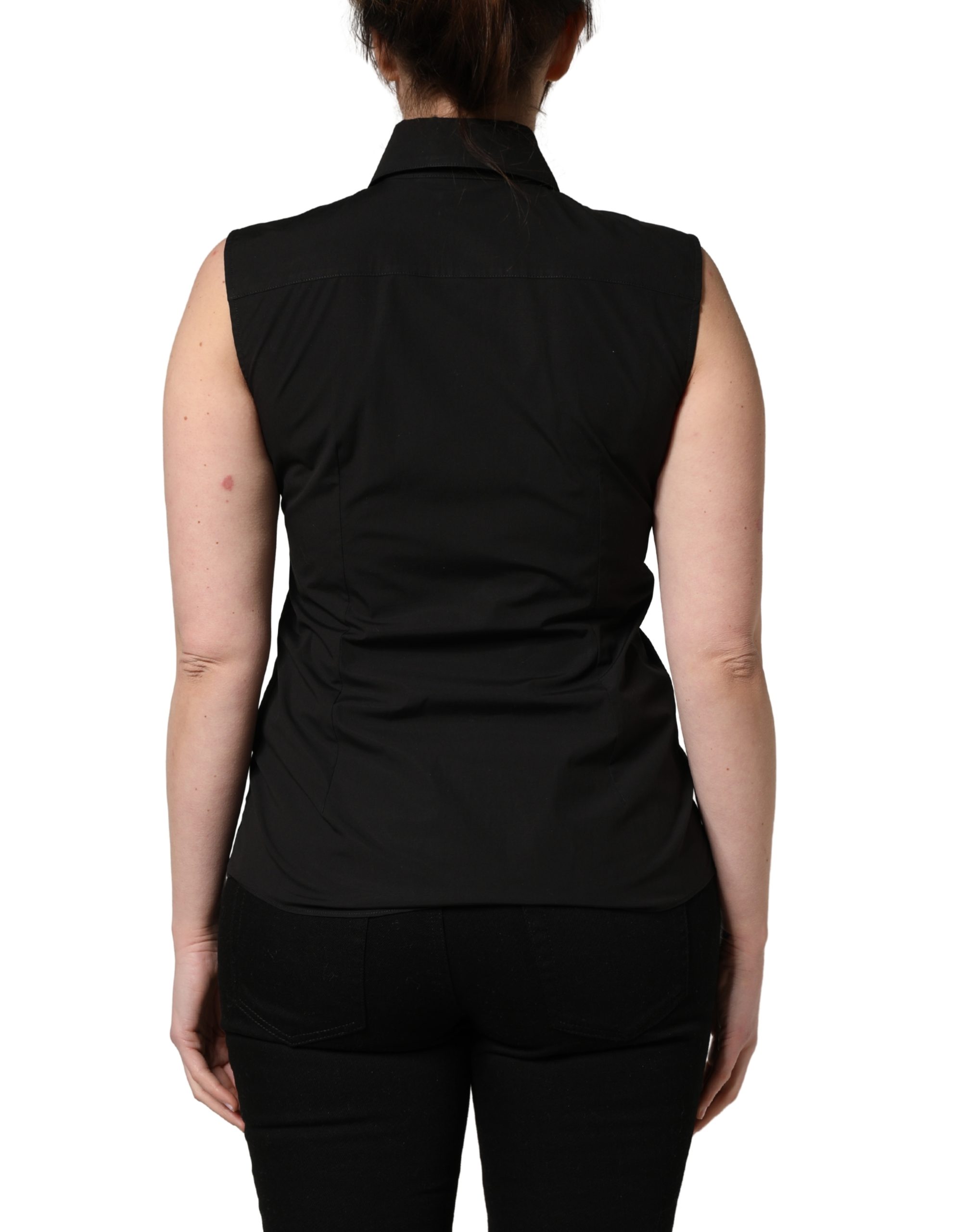 Dolce & Gabbana Black Cotton Sleeveless Collared Blouse Top - Image 4