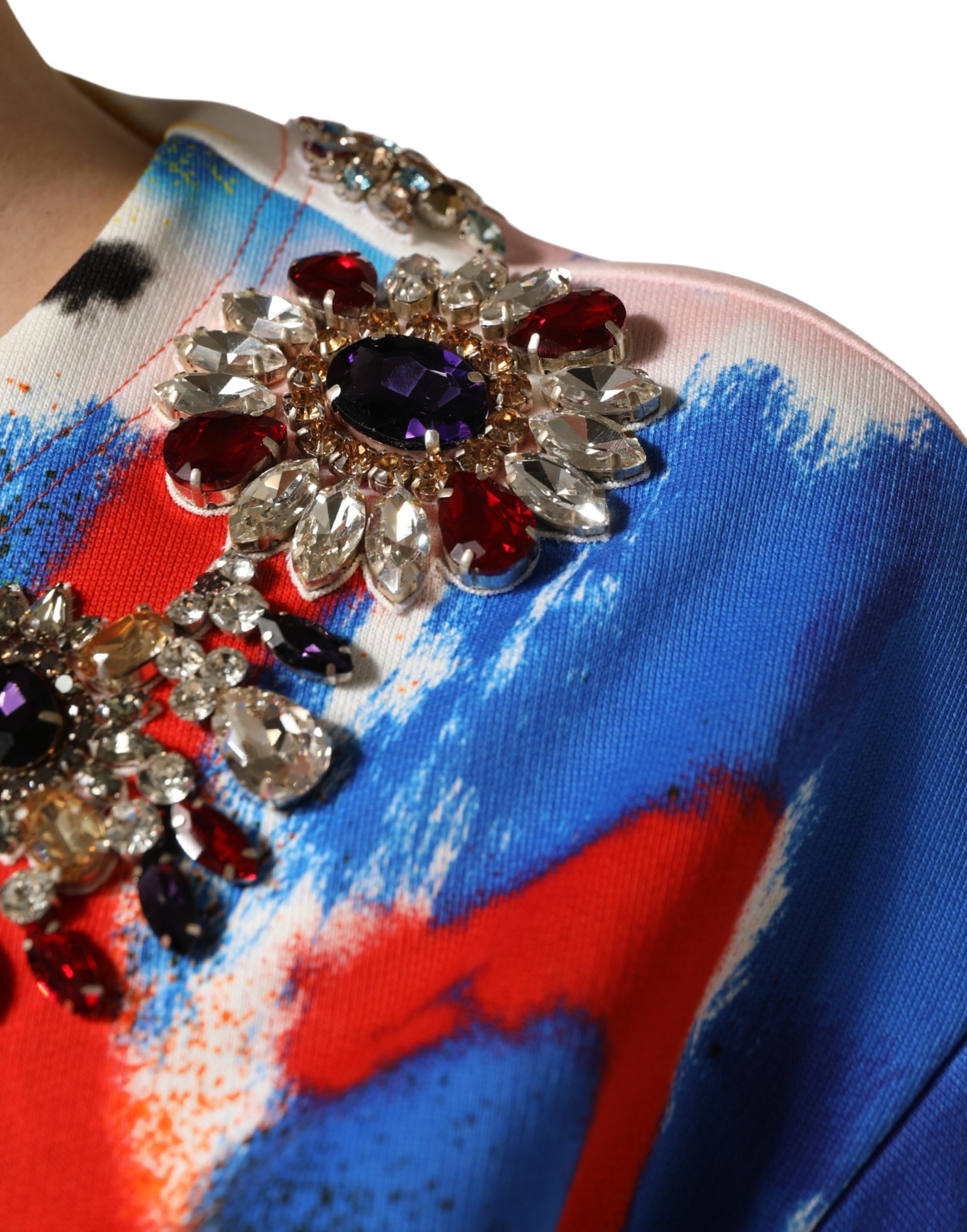 Dolce & Gabbana Multicolor Graffiti Crystals Crop Jersey Top - Image 6