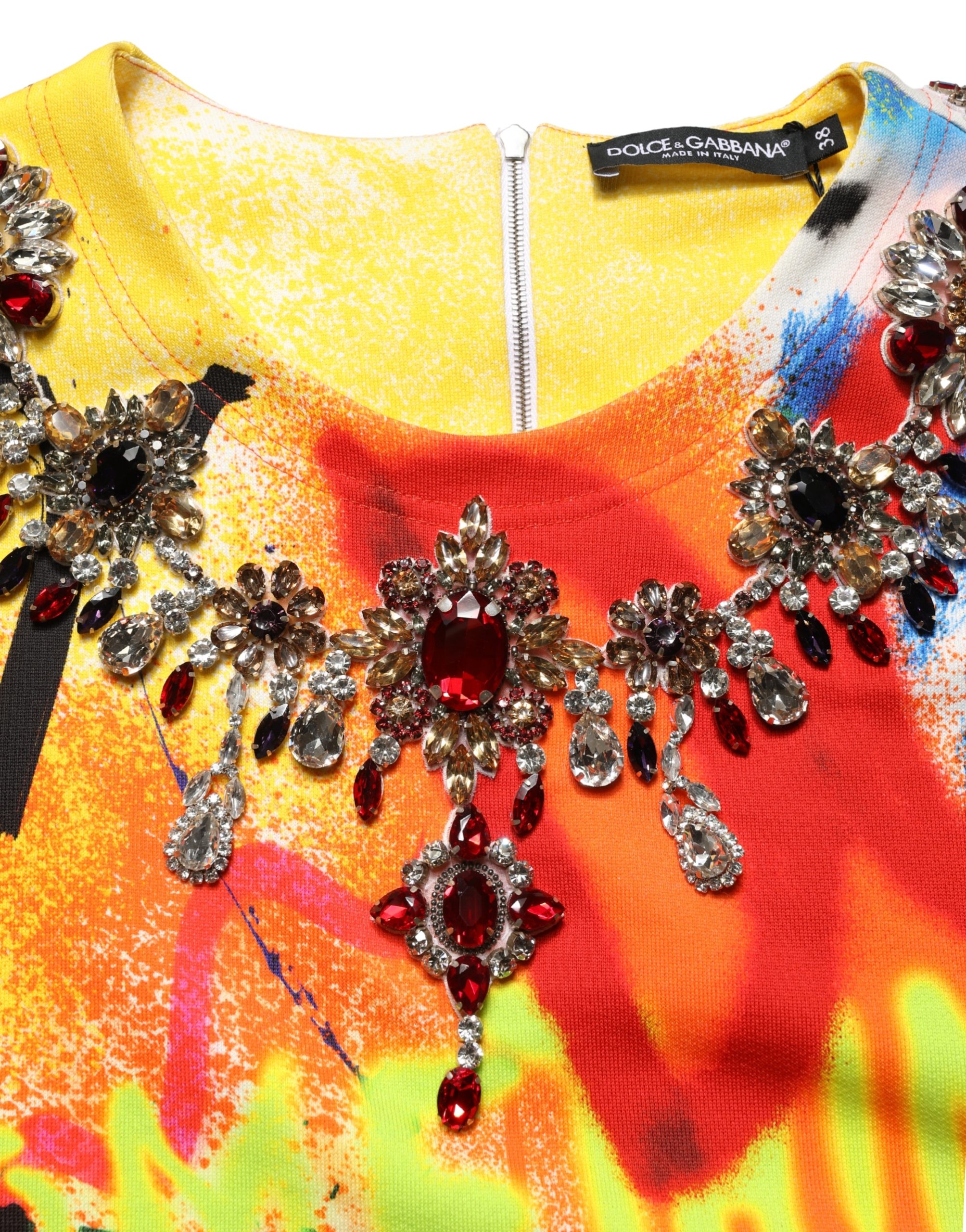 Dolce & Gabbana Multicolor Graffiti Crystals Crop Jersey Top - Image 7
