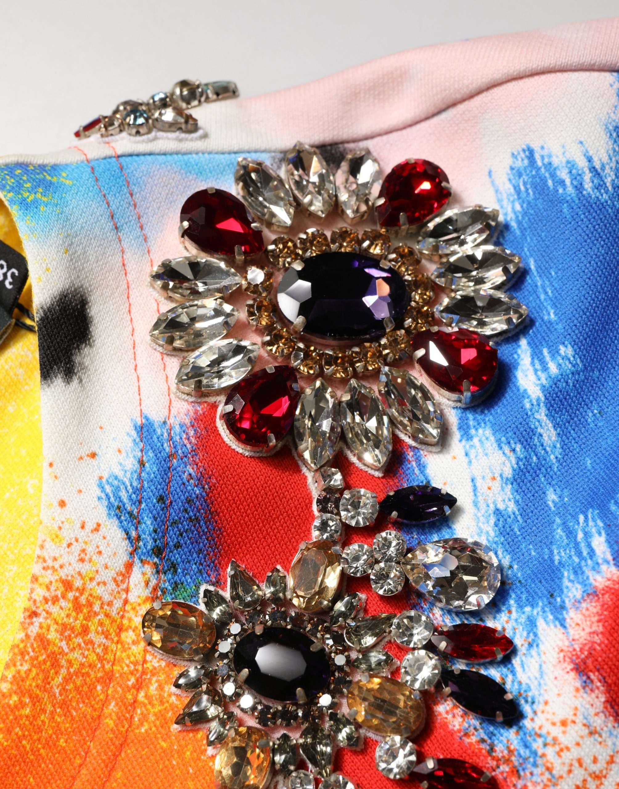 Dolce & Gabbana Multicolor Graffiti Crystals Crop Jersey Top - Image 8
