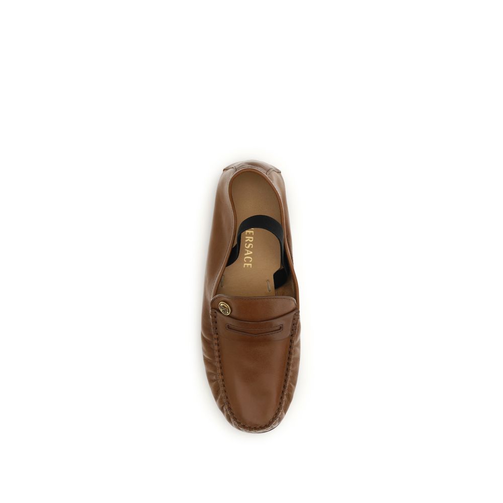 Versace Brown Lamb Ovis Aries Slip-On Loafers - Image 4
