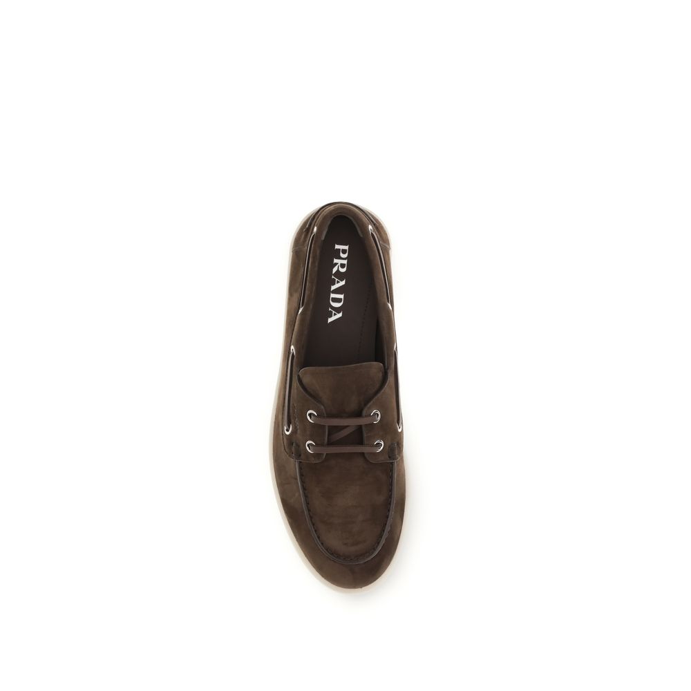 Prada Brown Calf Leather Bos Taurus Slip-On Loafers - Image 4