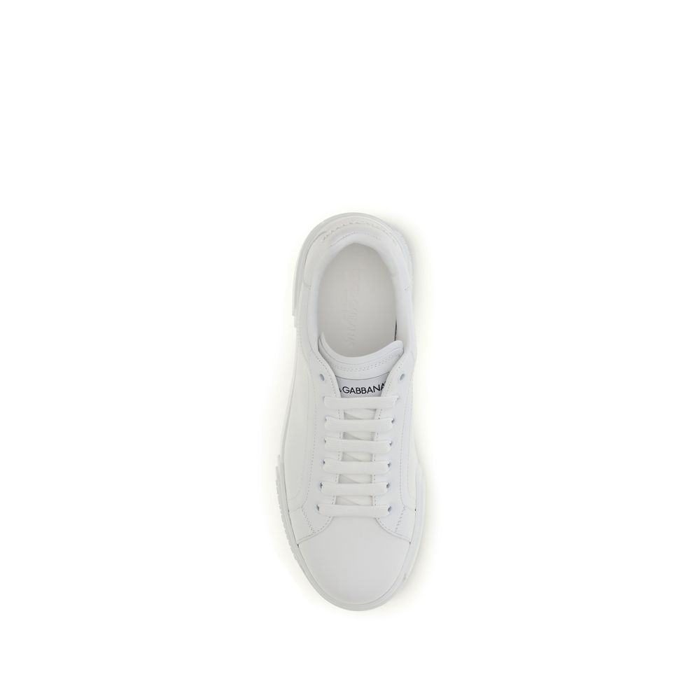 Dolce & Gabbana White Calf Leather Bos Taurus Low Top Sneakers - Image 4